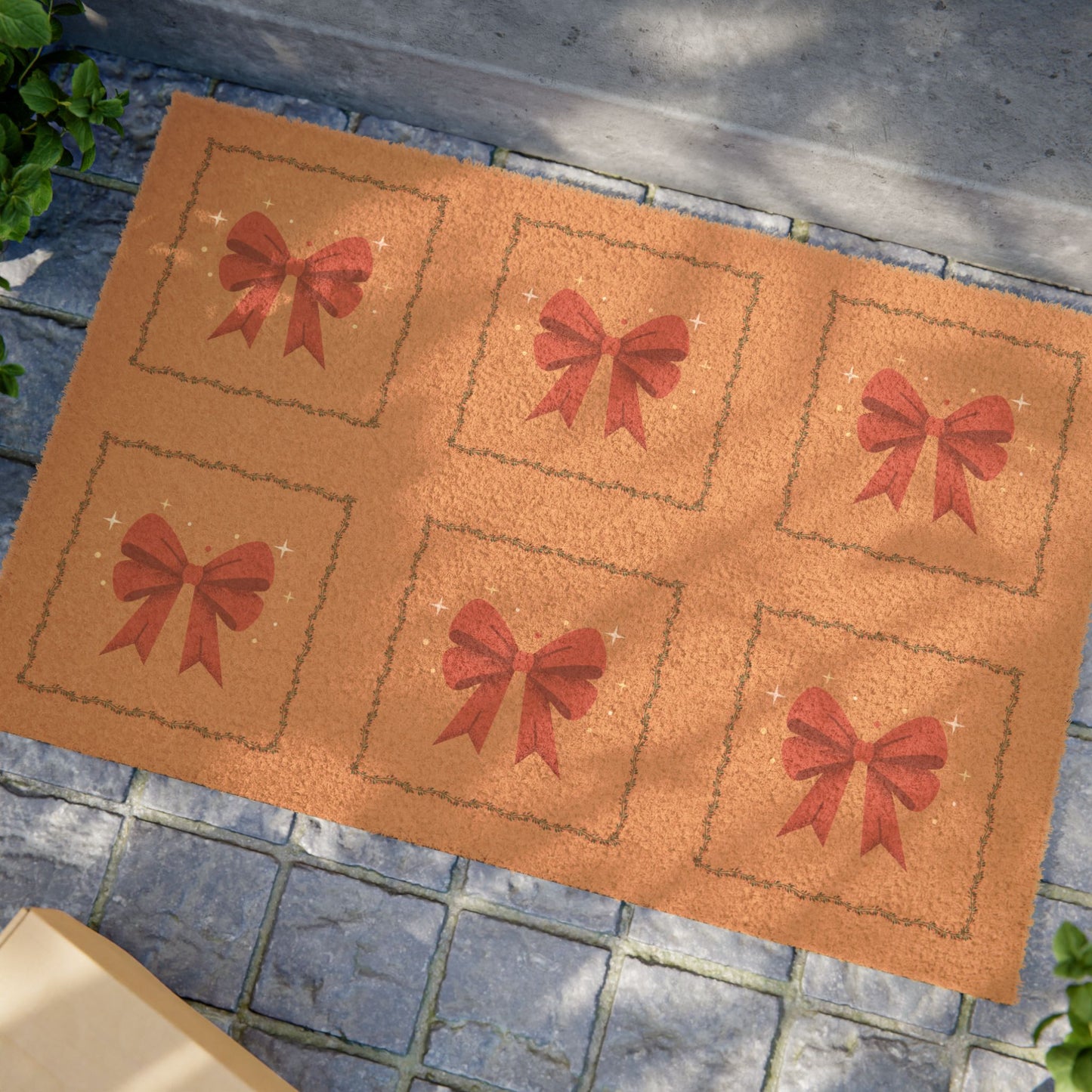 Christmas Wreath Pattern Doormat | Gingerbread & Holly Holiday Welcome Mat - The Businezz Angel