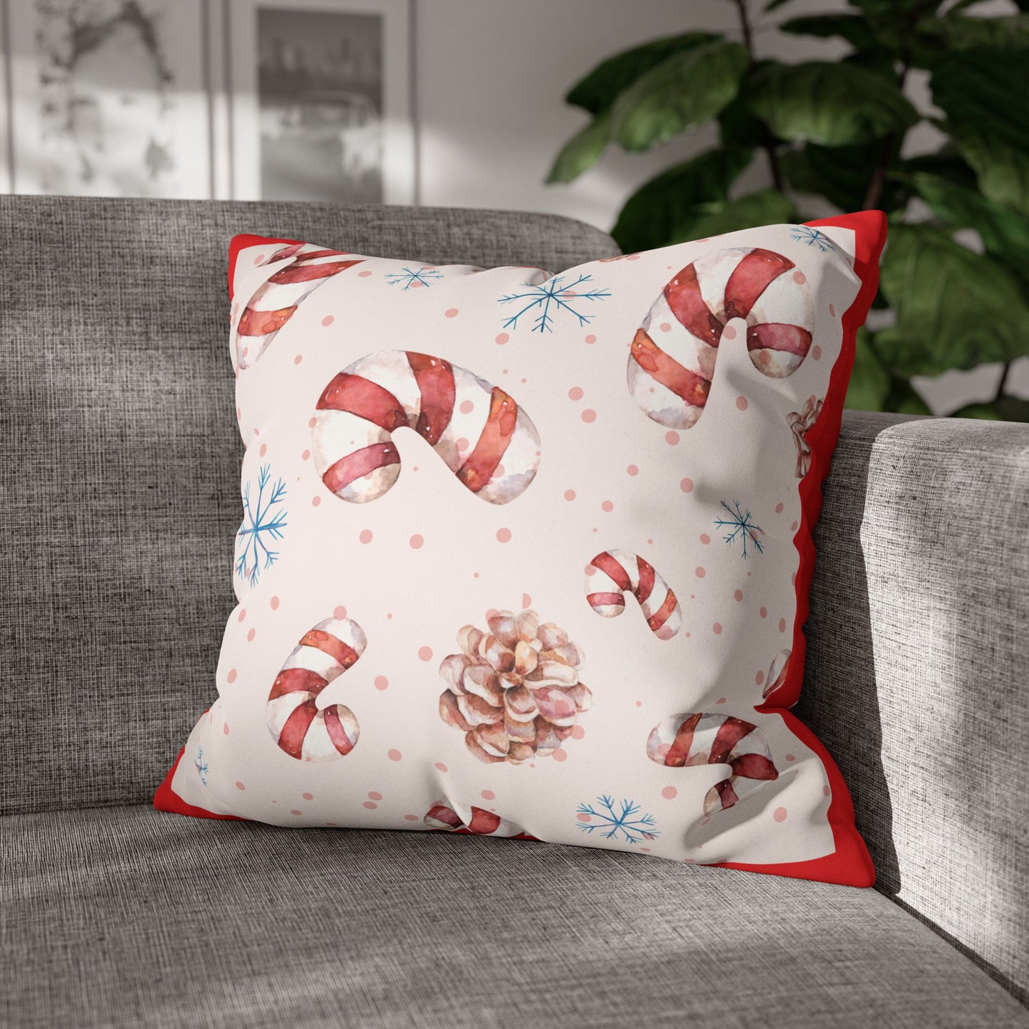Candy Cane Pattern Faux Suede Square Pillowcase | Holiday Throw Pillowcase - The Businezz Angel