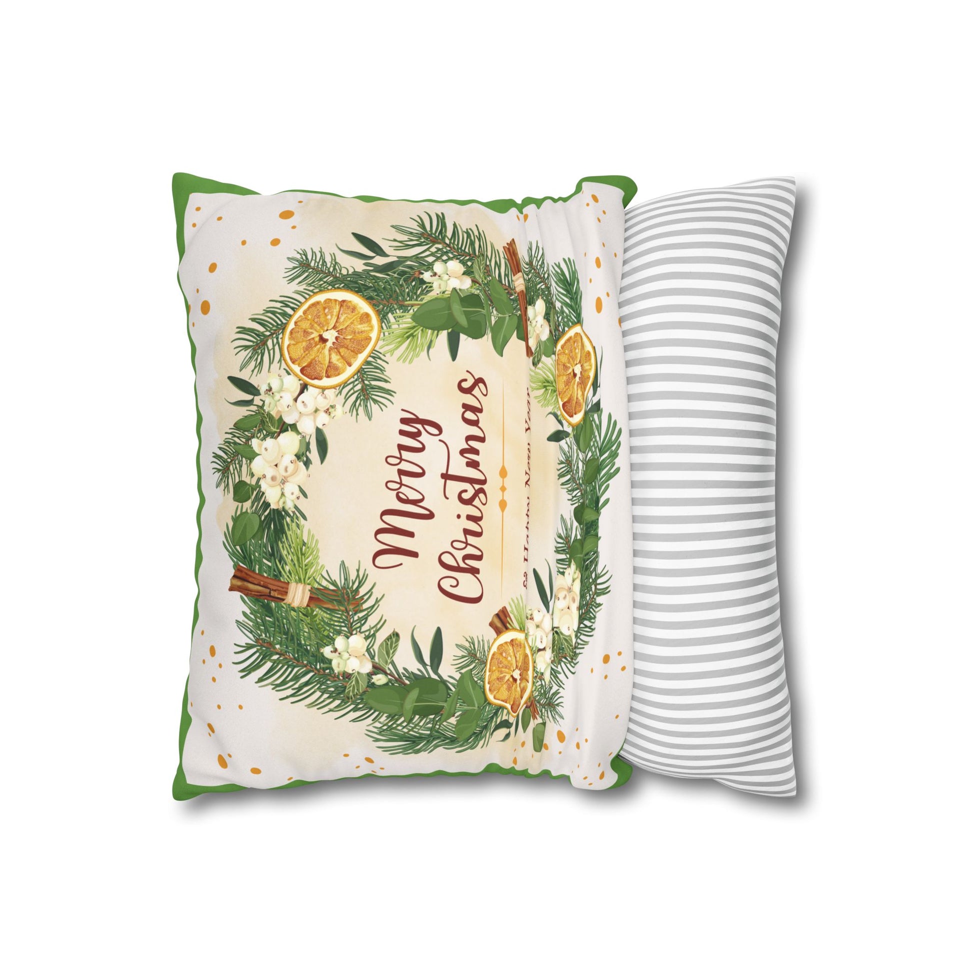 Merry Christmas Wreath Pillowcase Faux Suede Square Pillowcase | Holiday Throw Pillow - The Businezz Angel