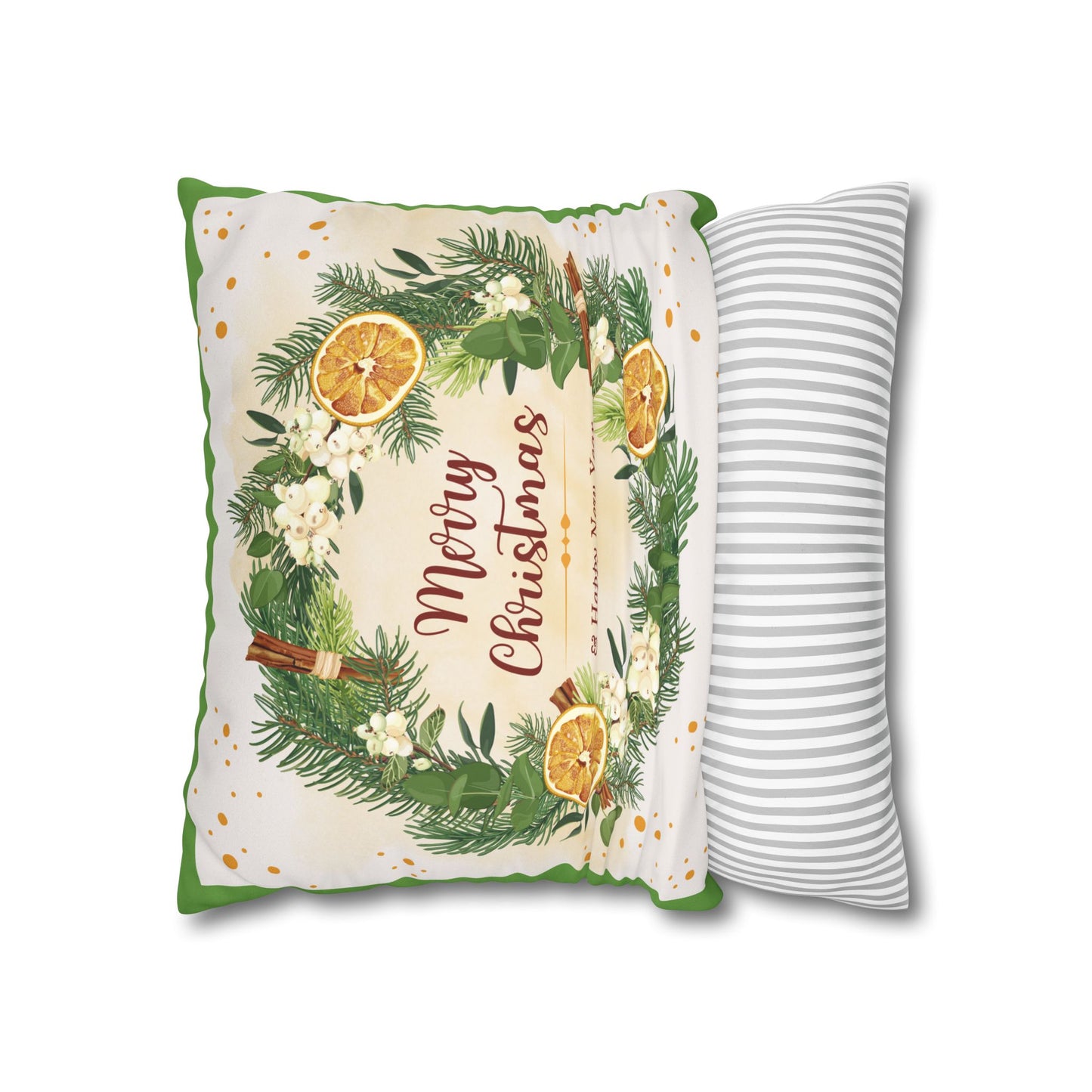 Merry Christmas Wreath Pillowcase Faux Suede Square Pillowcase | Holiday Throw Pillow - The Businezz Angel
