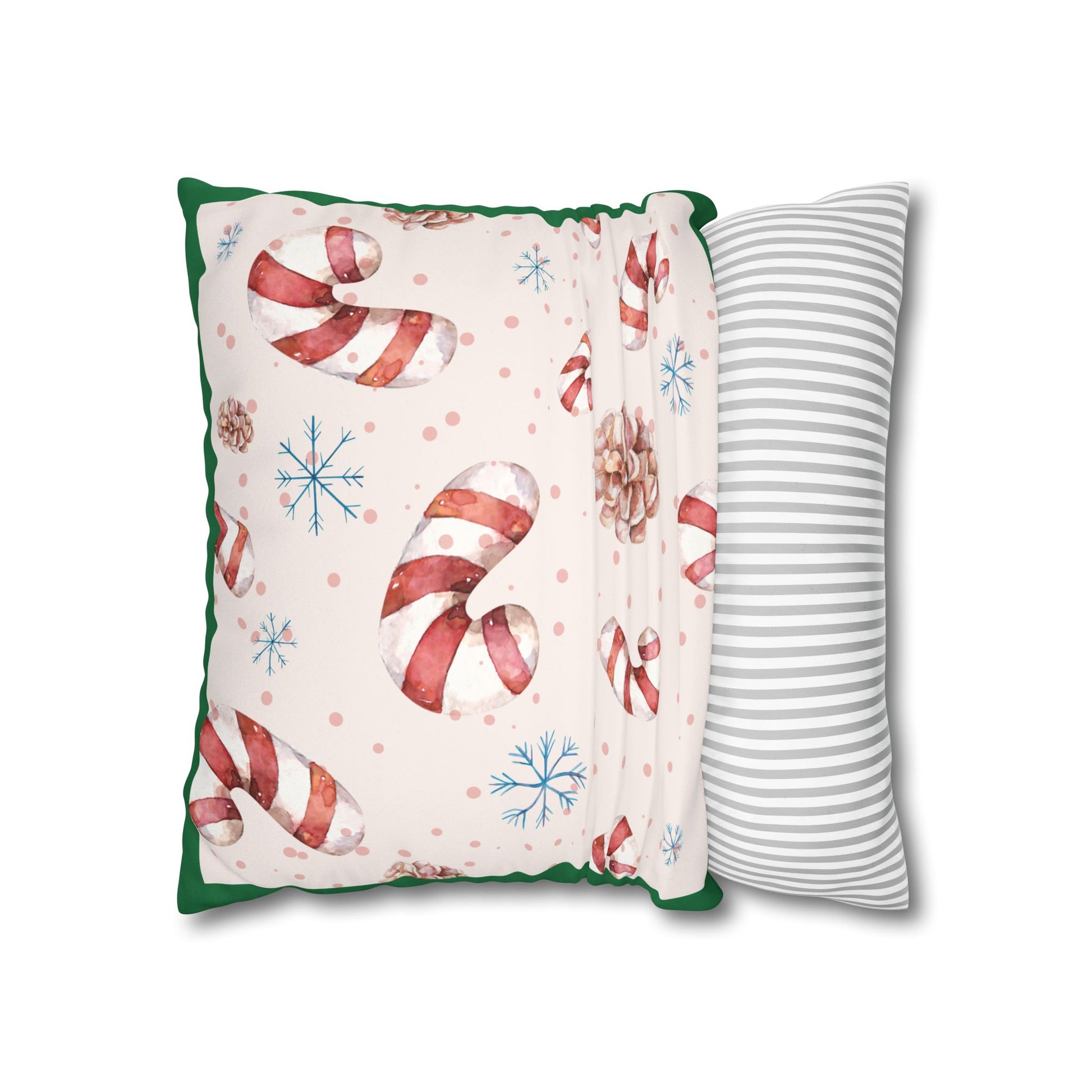Candy Cane Pattern Faux Suede Pillowcase | Holiday Pinecones & Snowflakes - The Businezz Angel