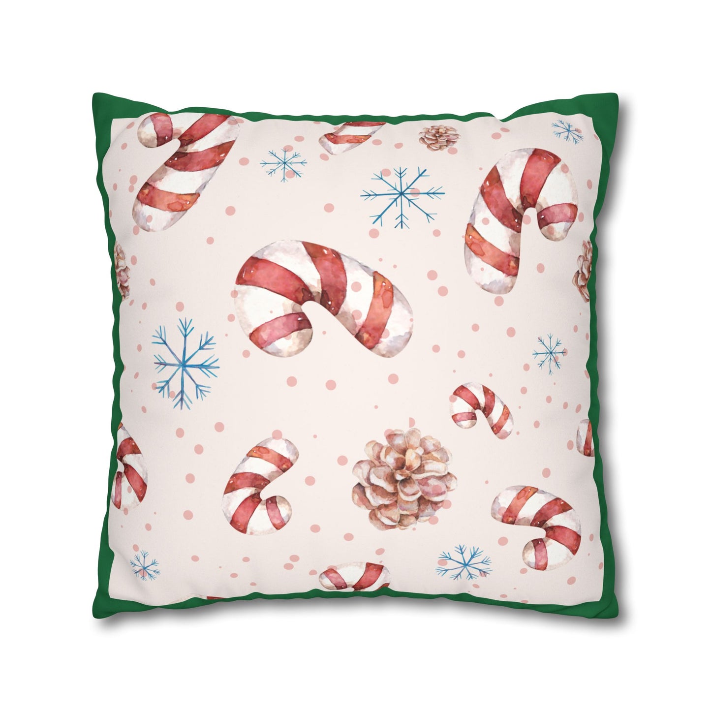 Candy Cane Pattern Faux Suede Pillowcase | Holiday Pinecones & Snowflakes - The Businezz Angel