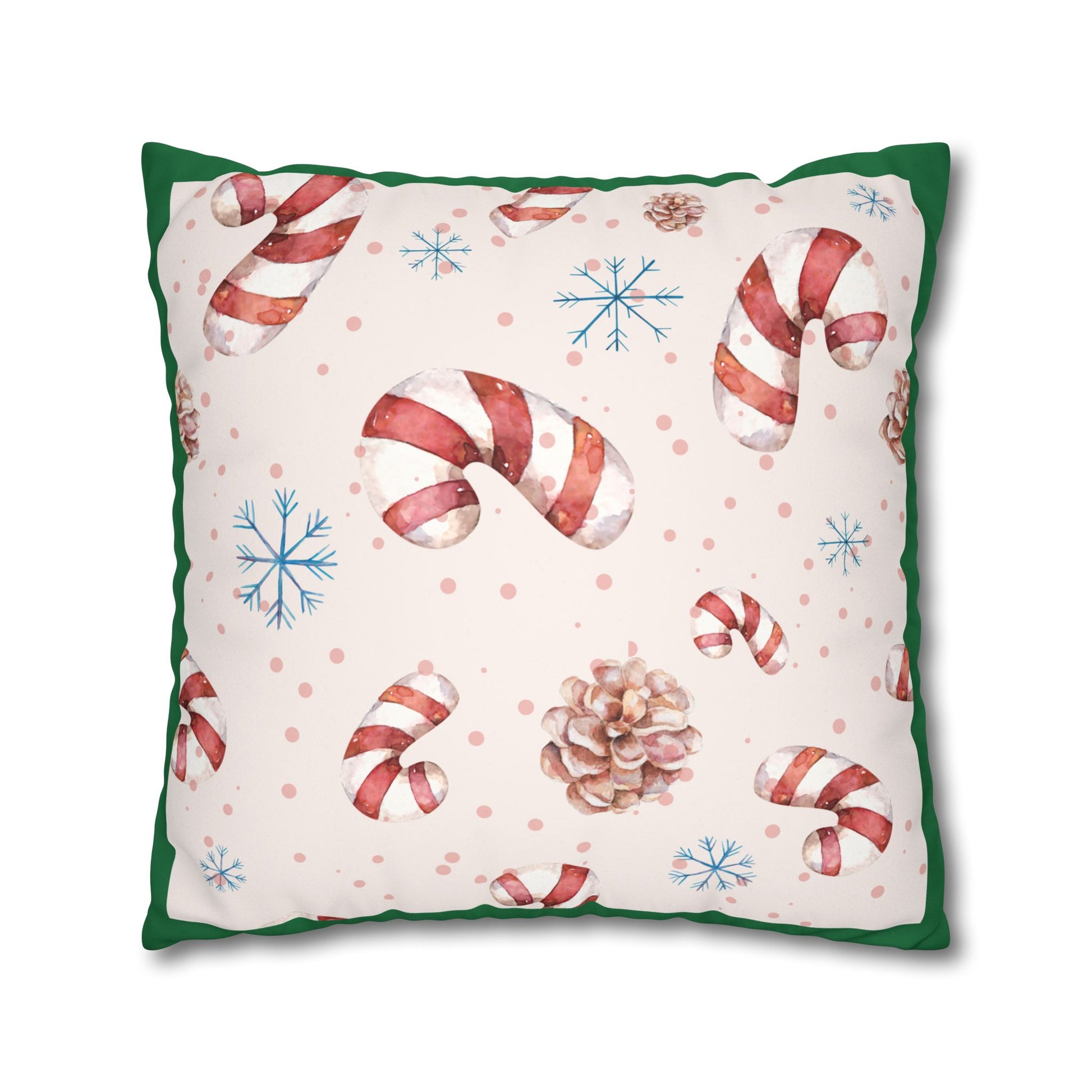 Candy Cane Pattern Faux Suede Pillowcase | Holiday Pinecones & Snowflakes - The Businezz Angel