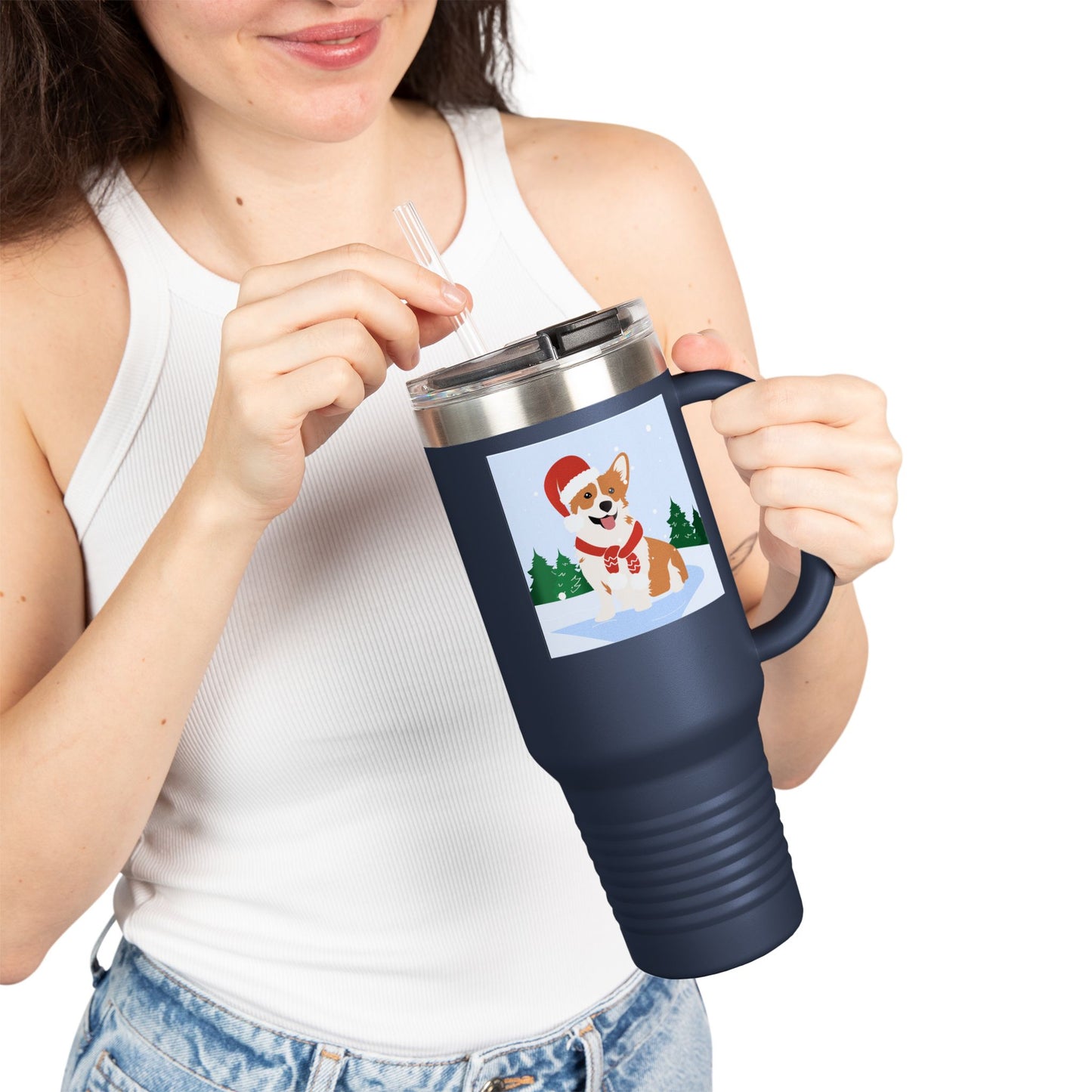 Corgi in Santa Hat Travel Mug | 40oz Insulated Tumbler - The Businezz Angel