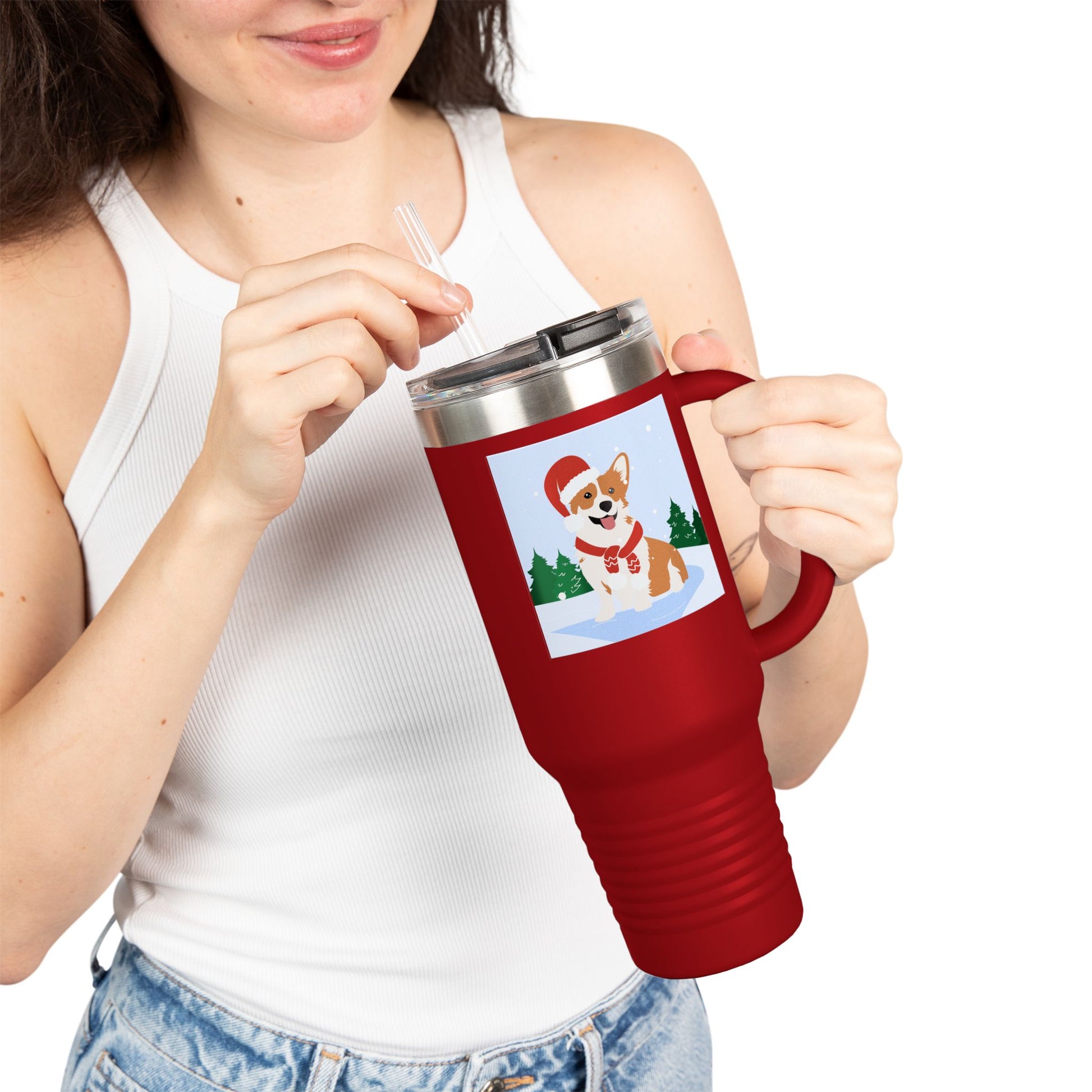 Corgi in Santa Hat Travel Mug | 40oz Insulated Tumbler - The Businezz Angel