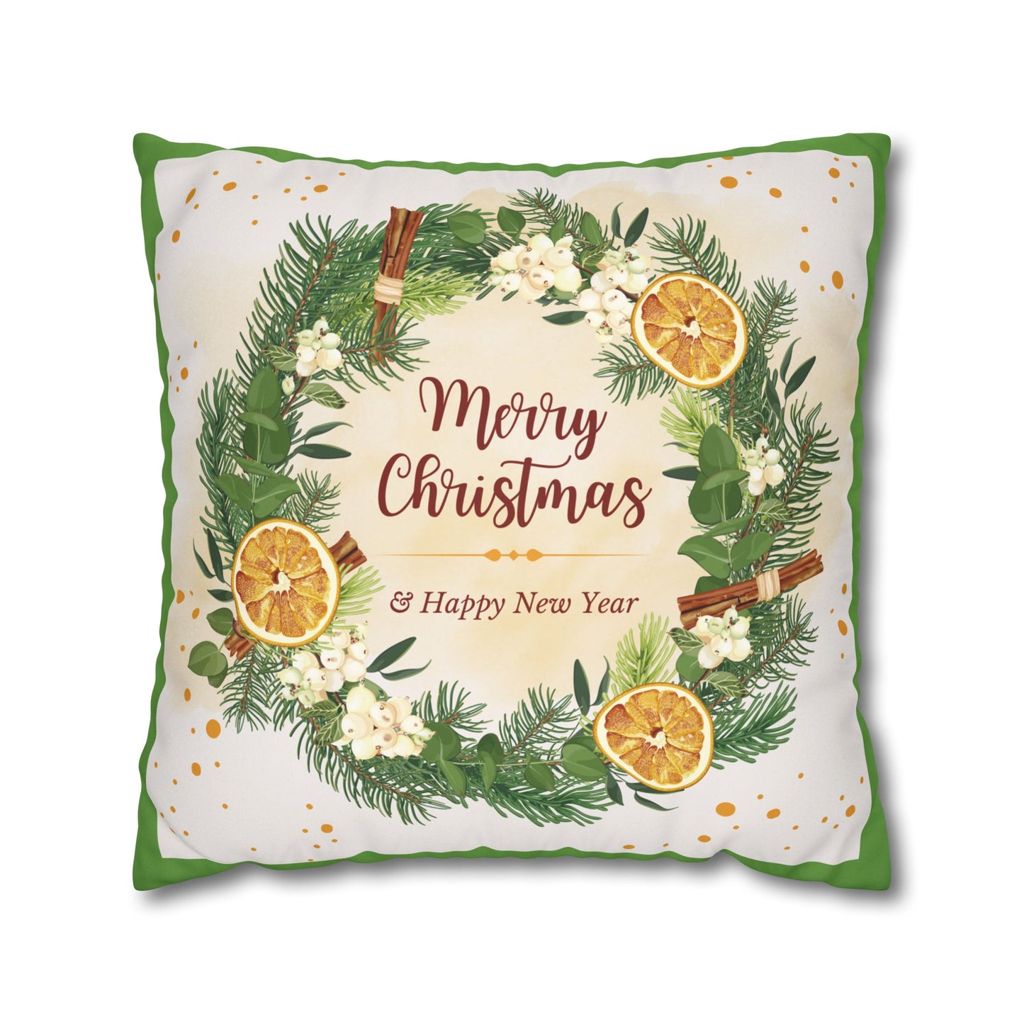 Merry Christmas Wreath Pillowcase Faux Suede Square Pillowcase | Holiday Throw Pillow - The Businezz Angel