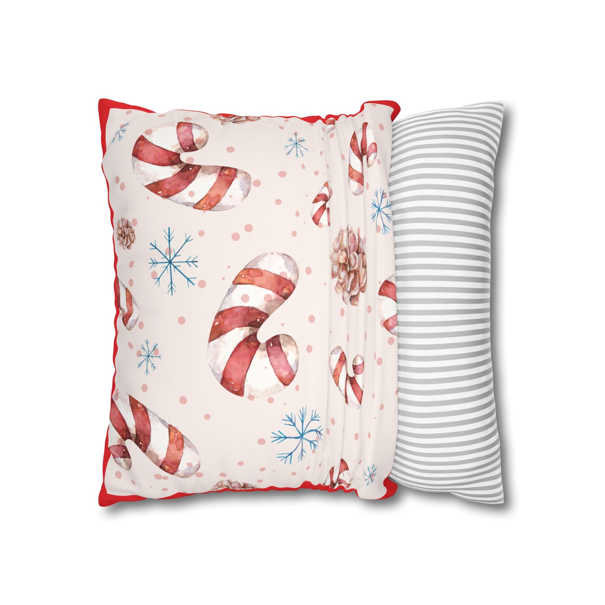 Candy Cane Pattern Faux Suede Square Pillowcase | Holiday Throw Pillowcase - The Businezz Angel