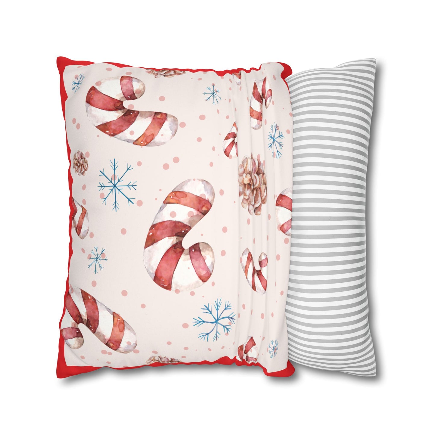 Candy Cane Pattern Faux Suede Square Pillowcase | Holiday Throw Pillowcase - The Businezz Angel