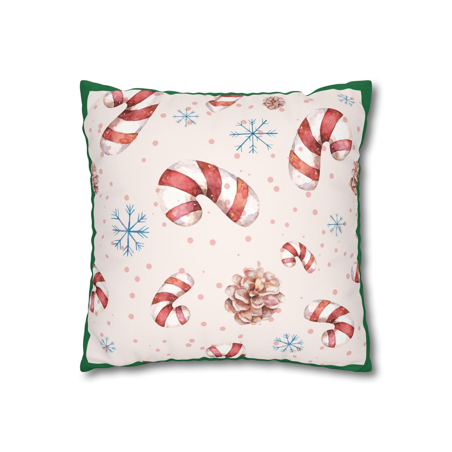 Candy Cane Pattern Faux Suede Pillowcase | Holiday Pinecones & Snowflakes - The Businezz Angel