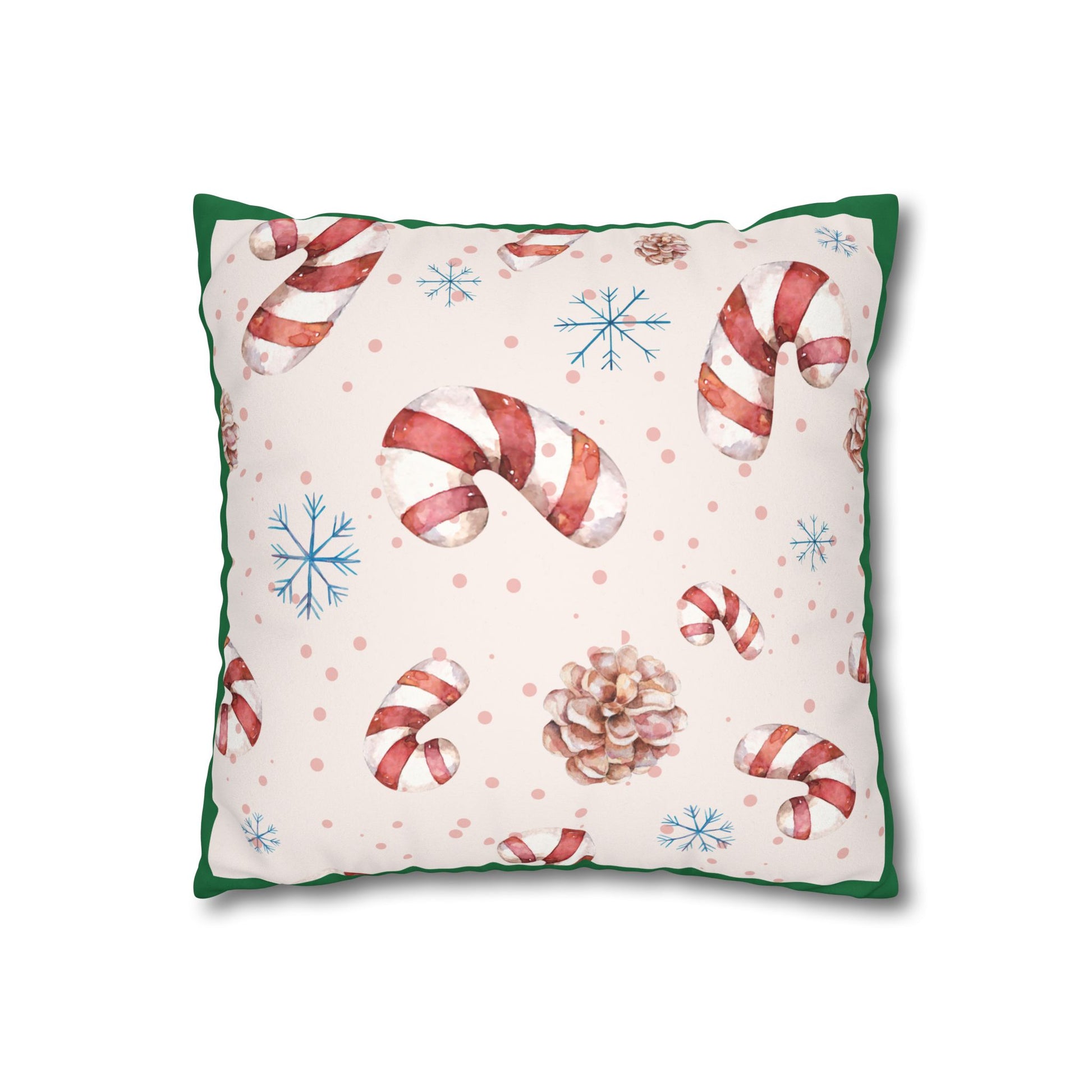 Candy Cane Pattern Faux Suede Pillowcase | Holiday Pinecones & Snowflakes - The Businezz Angel