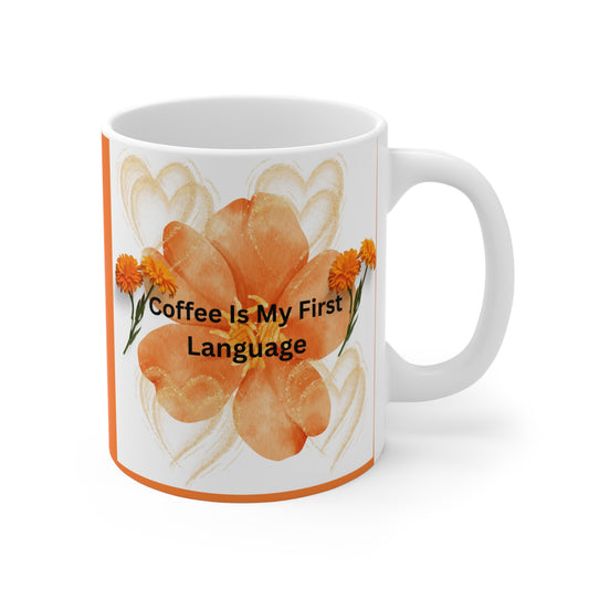 Coffee Lover's Mug, Floral Coffee Mug, Gift for Coffee Enthusiasts, Orange Flower Mug, Cute Drinking Mug - The Businezz Angel