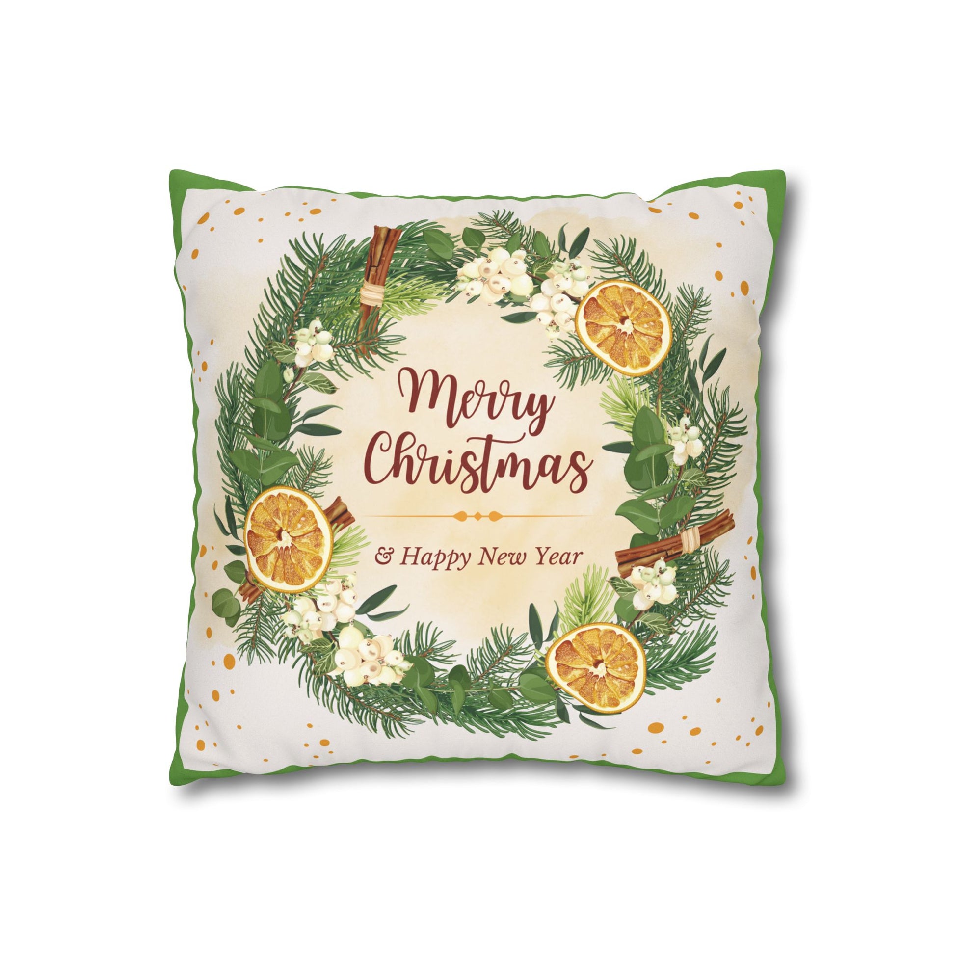 Merry Christmas Wreath Pillowcase Faux Suede Square Pillowcase | Holiday Throw Pillow - The Businezz Angel