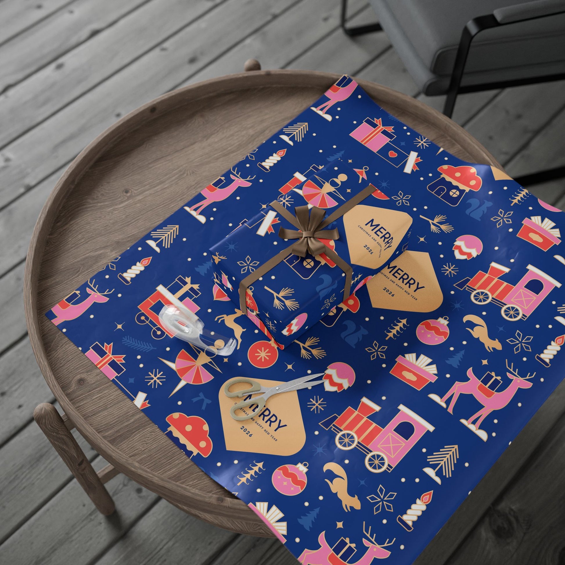 Merry Holiday Pattern Wrapping Paper | Reindeer, Gifts, Ornaments - The Businezz Angel