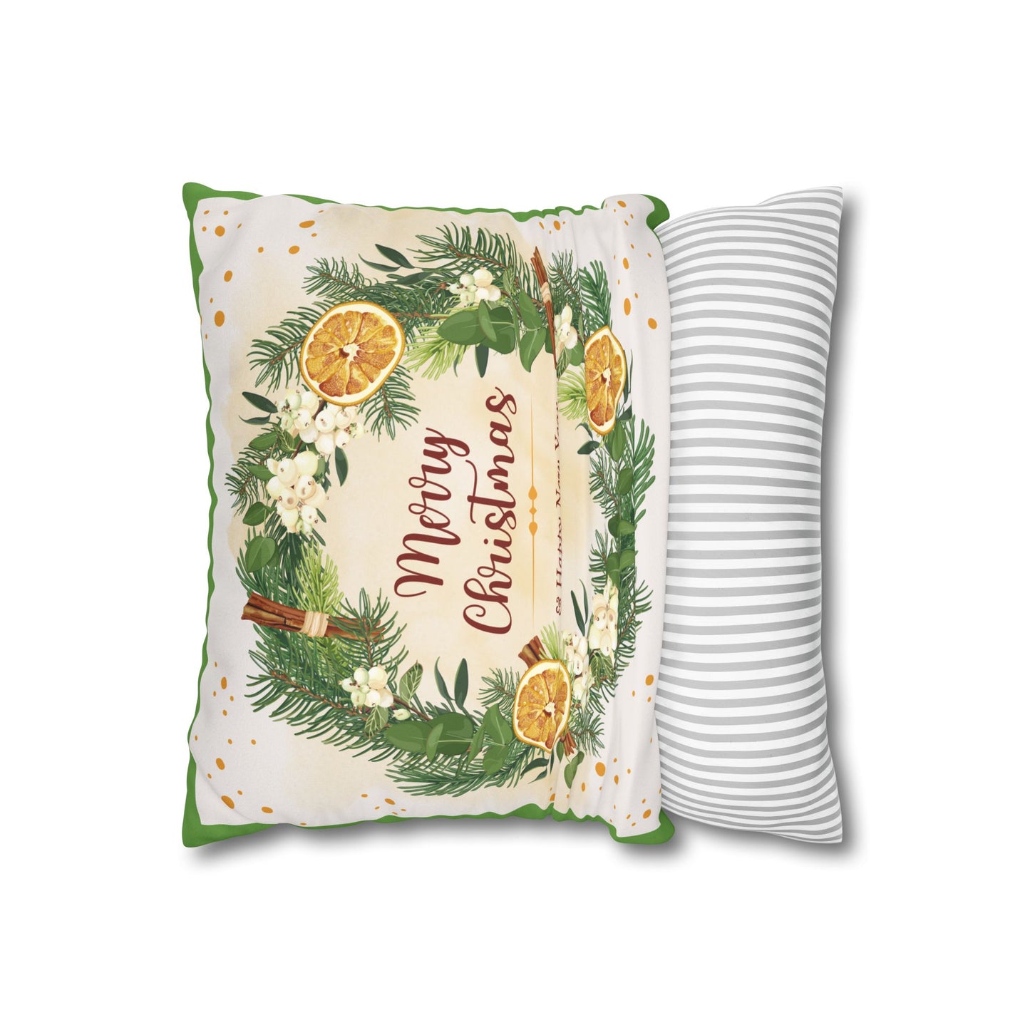 Merry Christmas Wreath Pillowcase Faux Suede Square Pillowcase | Holiday Throw Pillow - The Businezz Angel