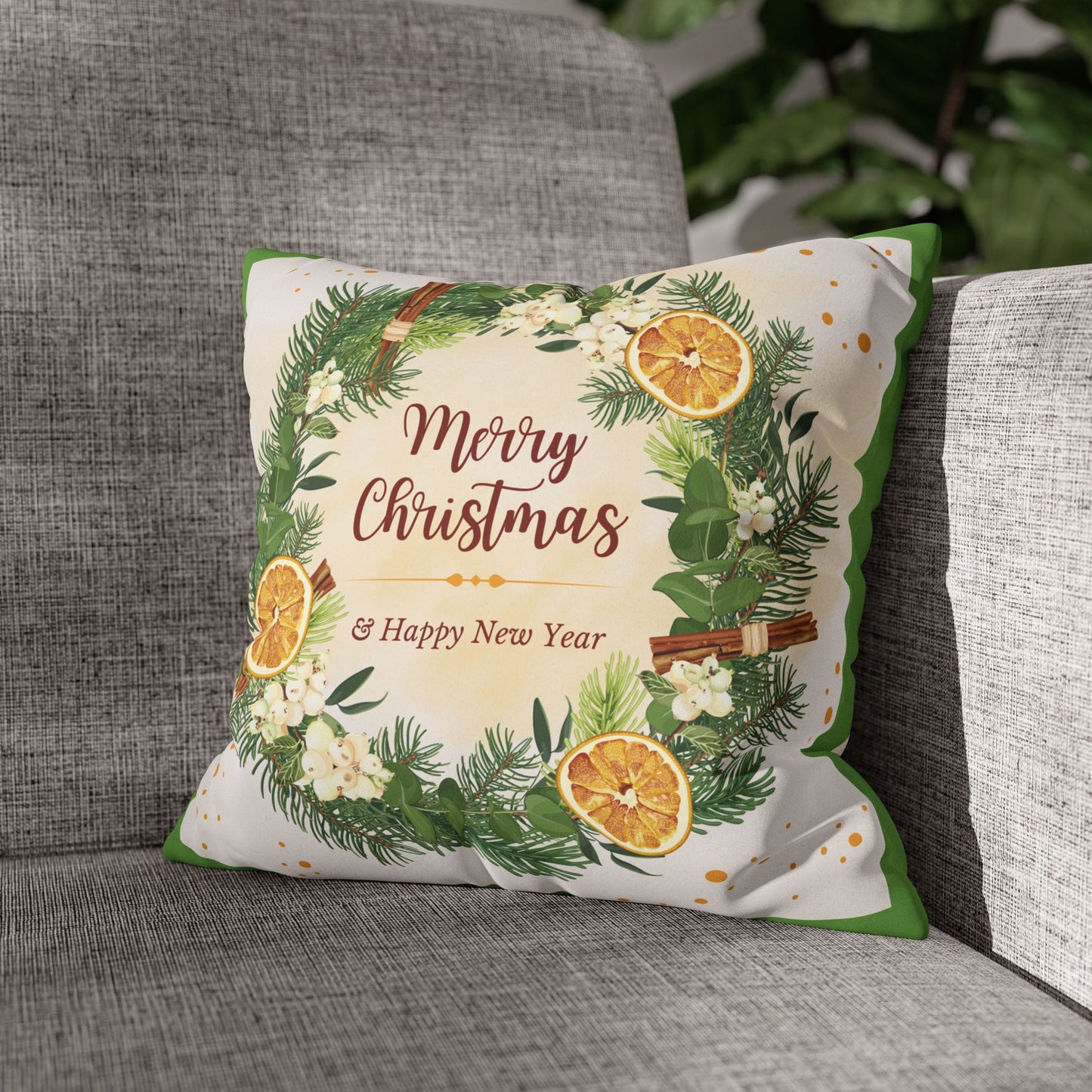 Merry Christmas Wreath Pillowcase Faux Suede Square Pillowcase | Holiday Throw Pillow - The Businezz Angel