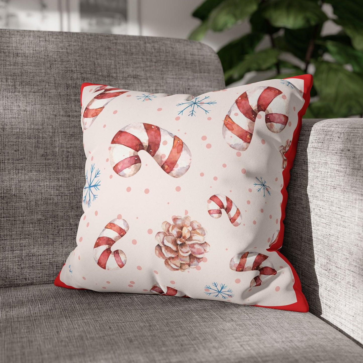 Candy Cane Pattern Faux Suede Square Pillowcase | Holiday Throw Pillowcase - The Businezz Angel
