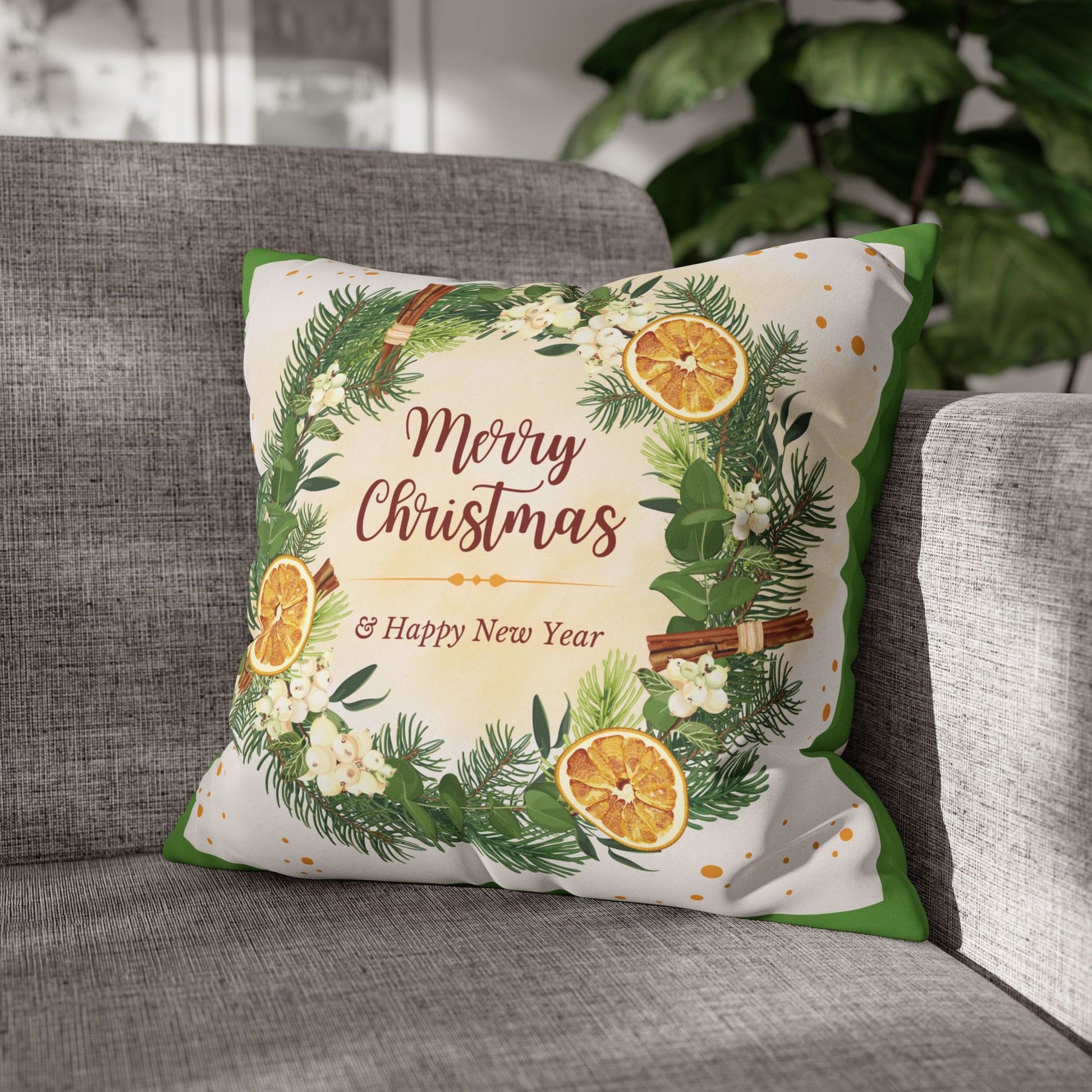 Merry Christmas Wreath Pillowcase Faux Suede Square Pillowcase | Holiday Throw Pillow - The Businezz Angel