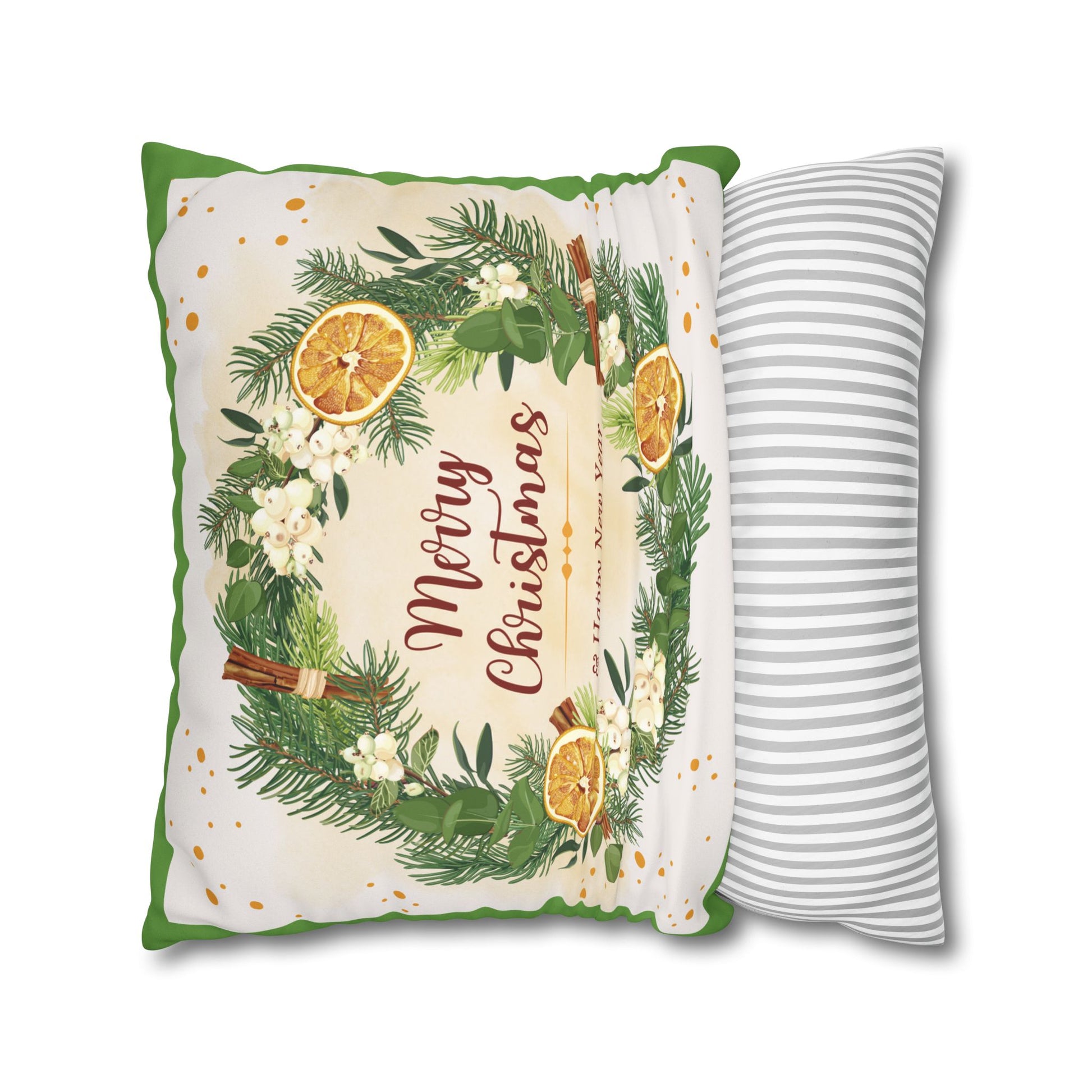Merry Christmas Wreath Pillowcase Faux Suede Square Pillowcase | Holiday Throw Pillow - The Businezz Angel