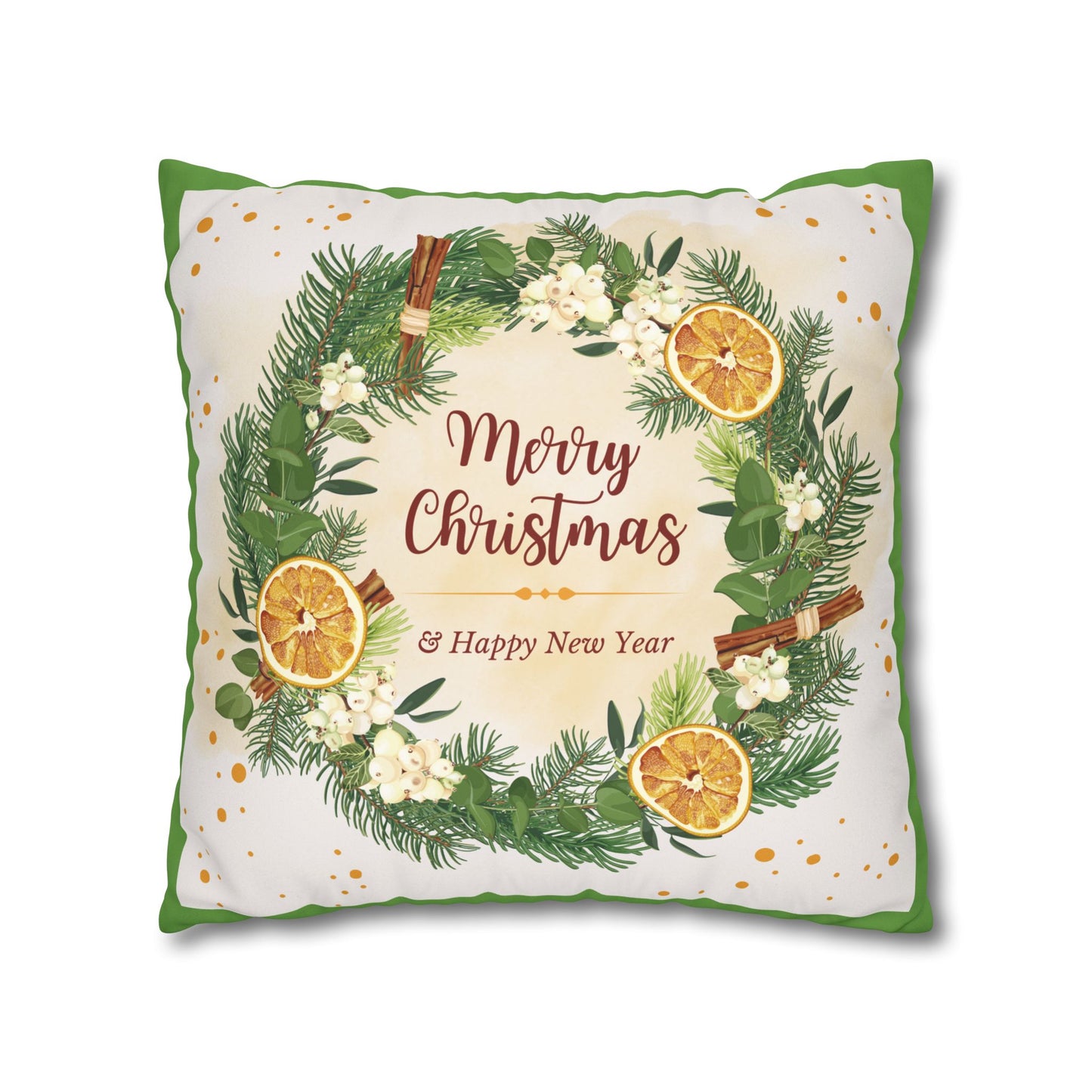 Merry Christmas Wreath Pillowcase Faux Suede Square Pillowcase | Holiday Throw Pillow - The Businezz Angel