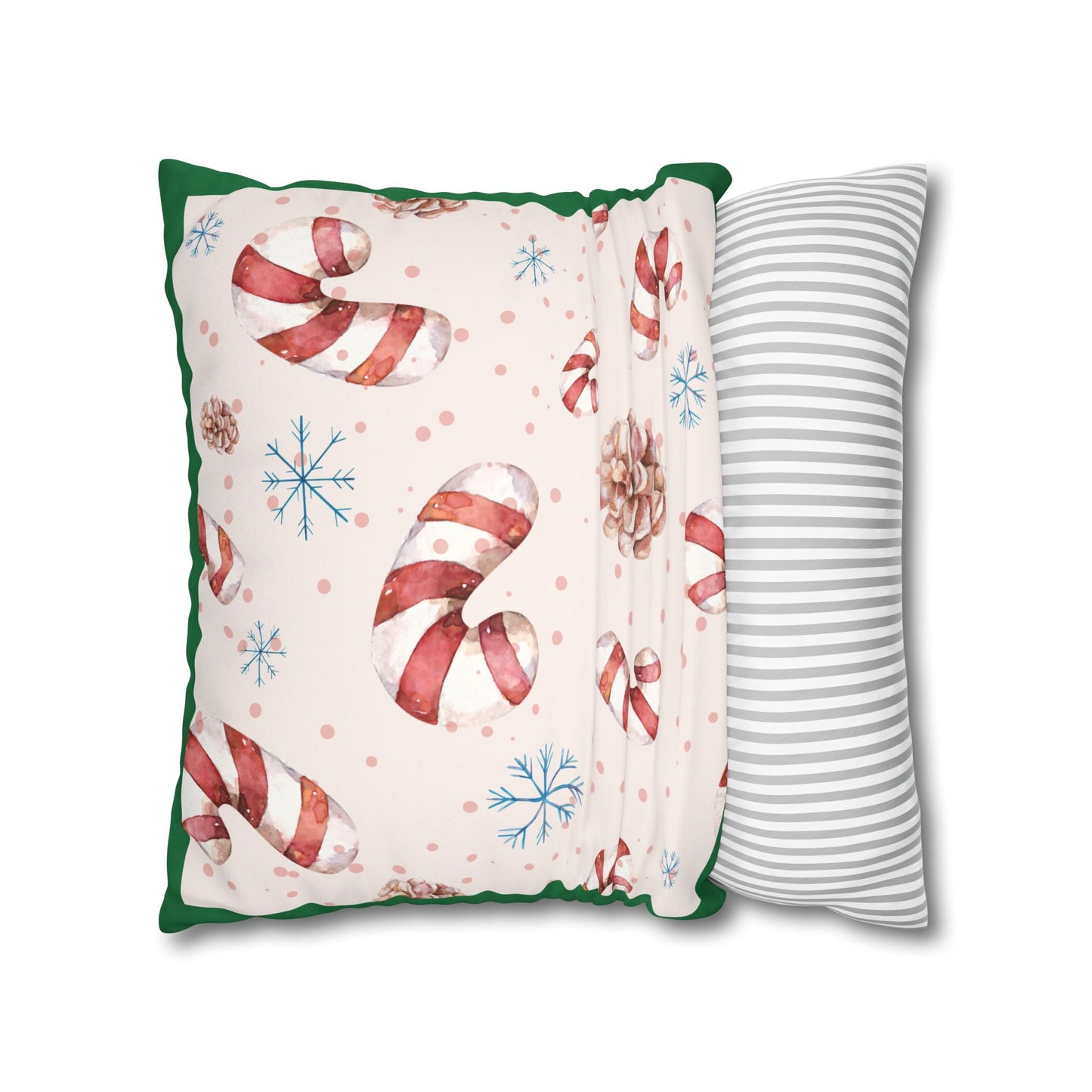 Candy Cane Pattern Faux Suede Pillowcase | Holiday Pinecones & Snowflakes - The Businezz Angel