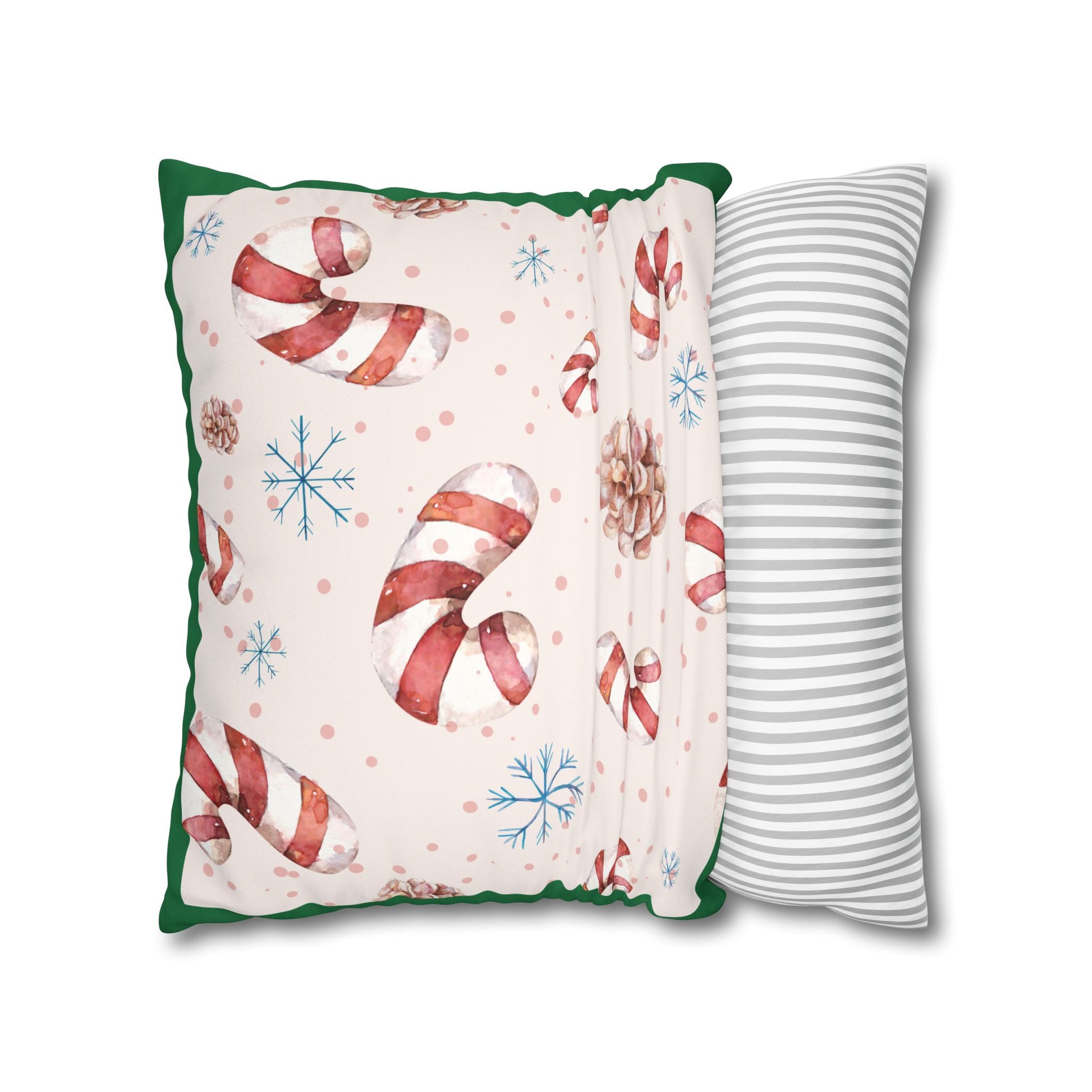 Candy Cane Pattern Faux Suede Pillowcase | Holiday Pinecones & Snowflakes - The Businezz Angel