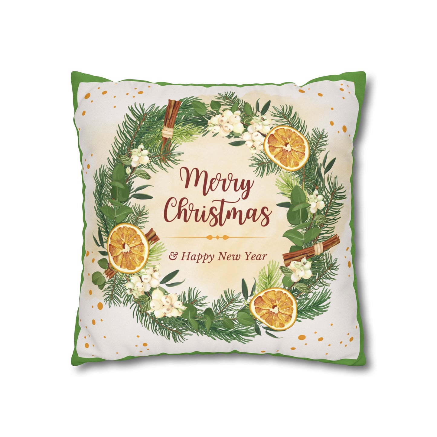 Merry Christmas Wreath Pillowcase Faux Suede Square Pillowcase | Holiday Throw Pillow - The Businezz Angel