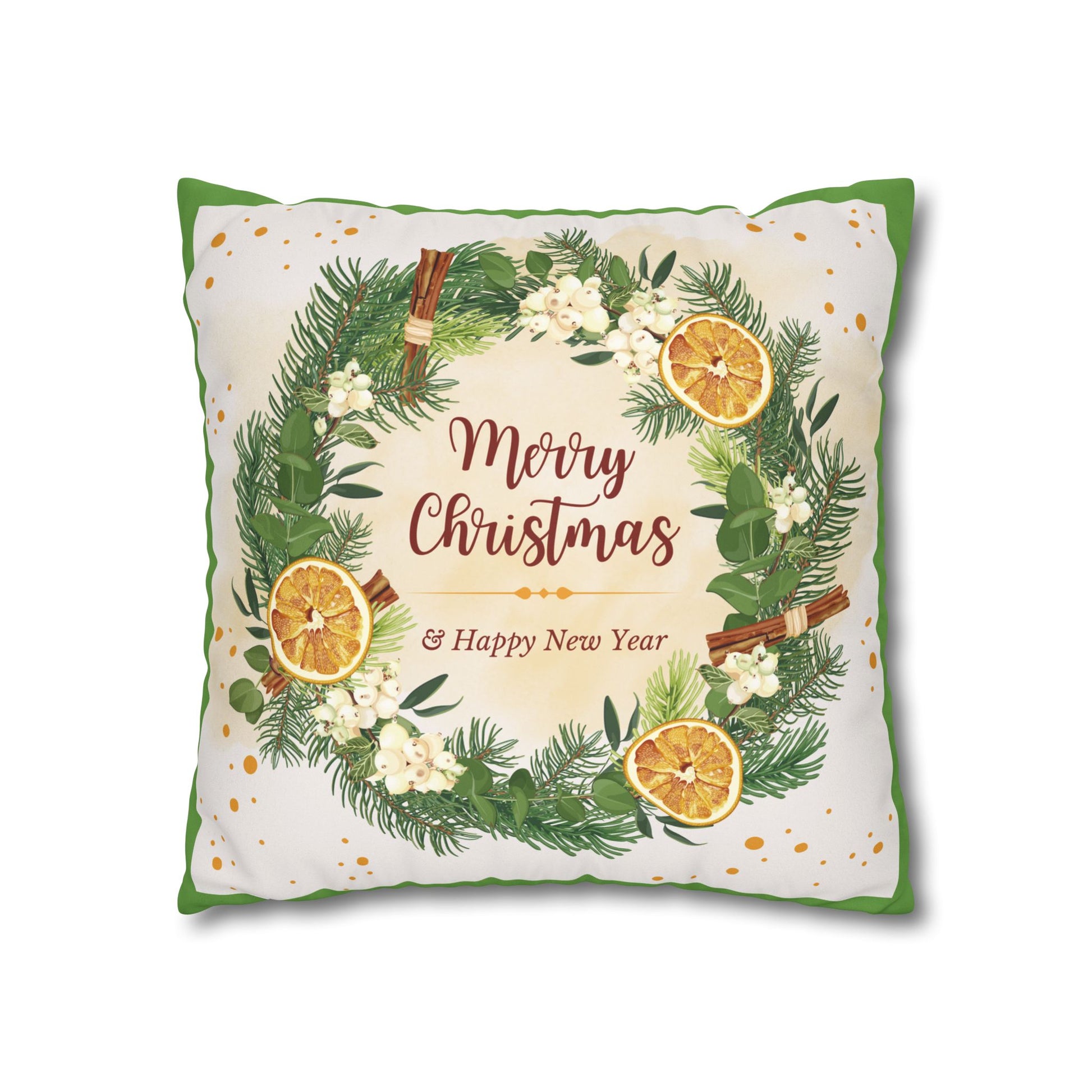 Merry Christmas Wreath Pillowcase Faux Suede Square Pillowcase | Holiday Throw Pillow - The Businezz Angel