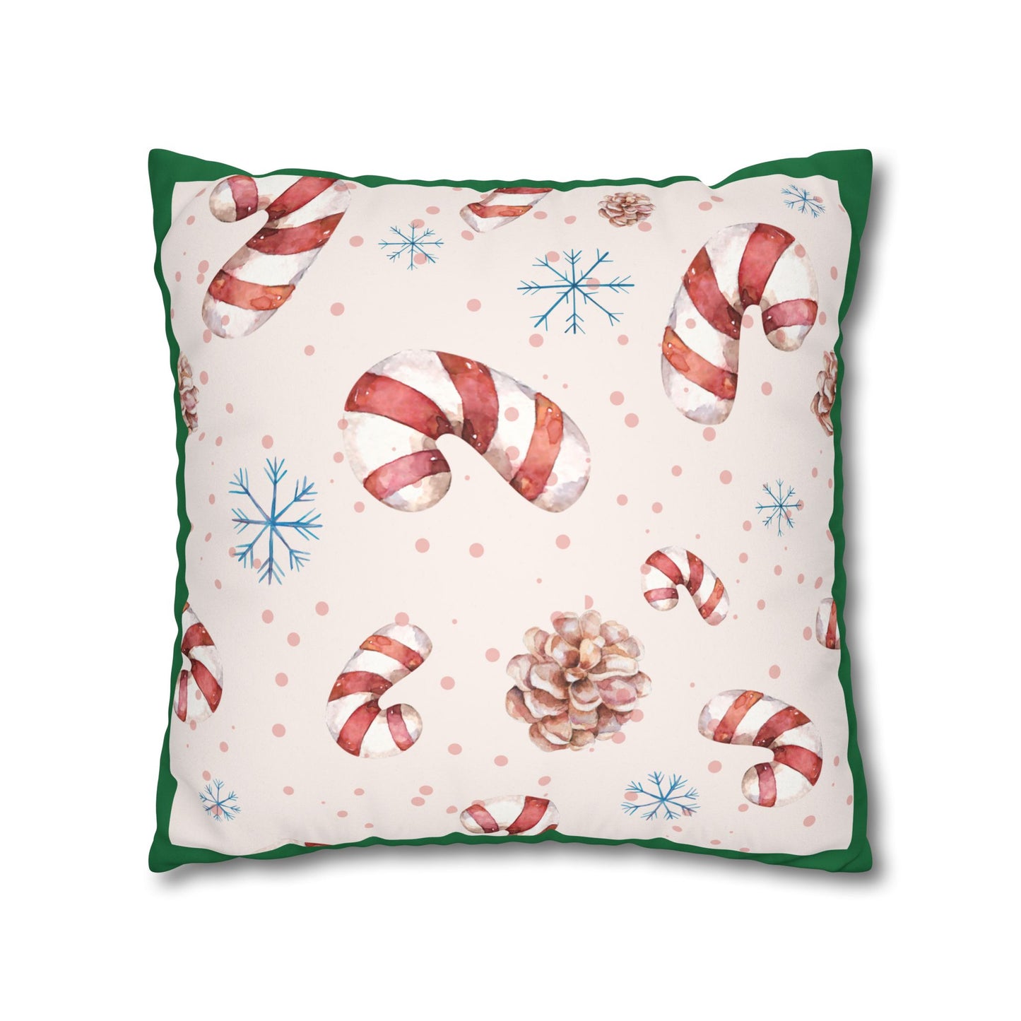 Candy Cane Pattern Faux Suede Pillowcase | Holiday Pinecones & Snowflakes - The Businezz Angel