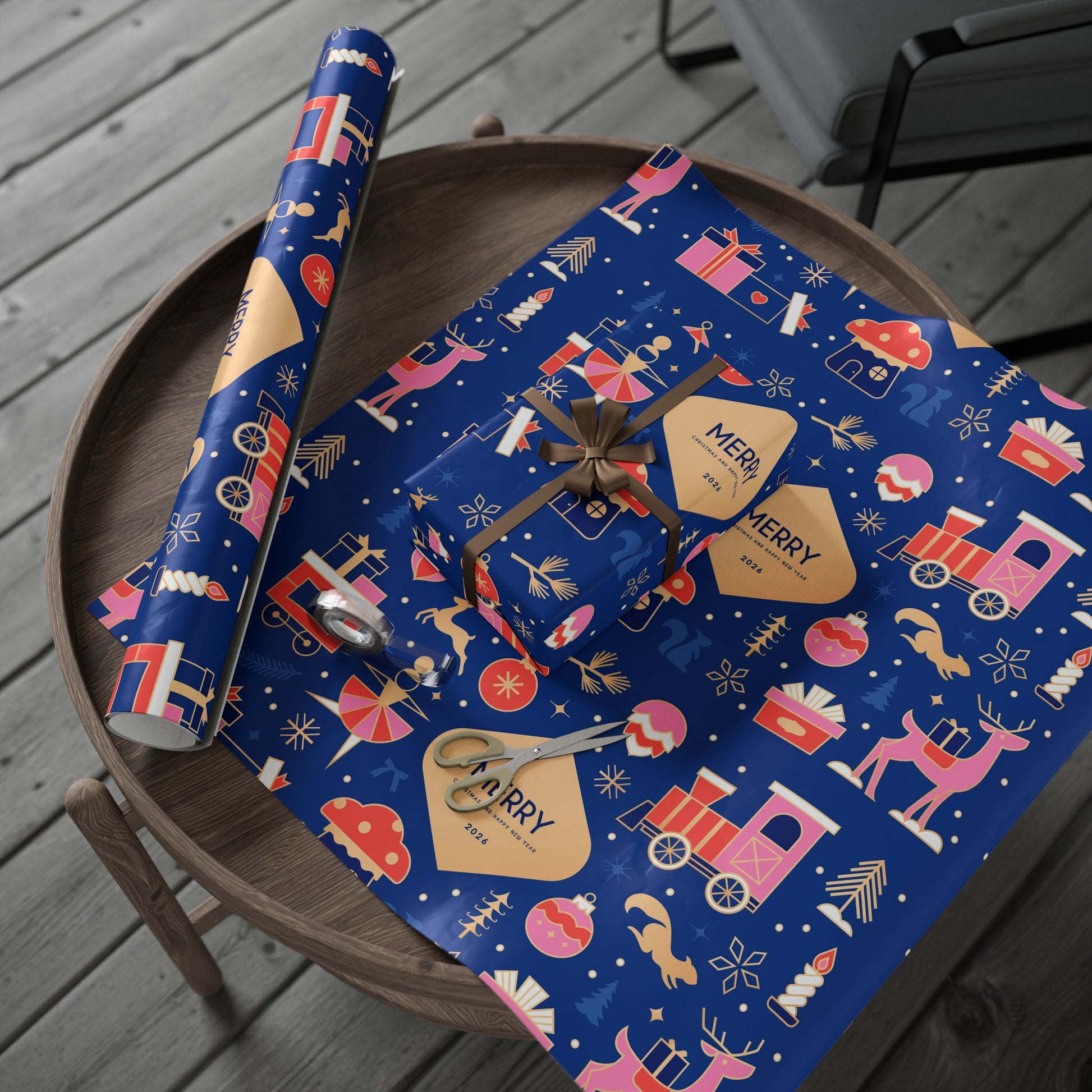 Merry Holiday Pattern Wrapping Paper | Reindeer, Gifts, Ornaments - The Businezz Angel