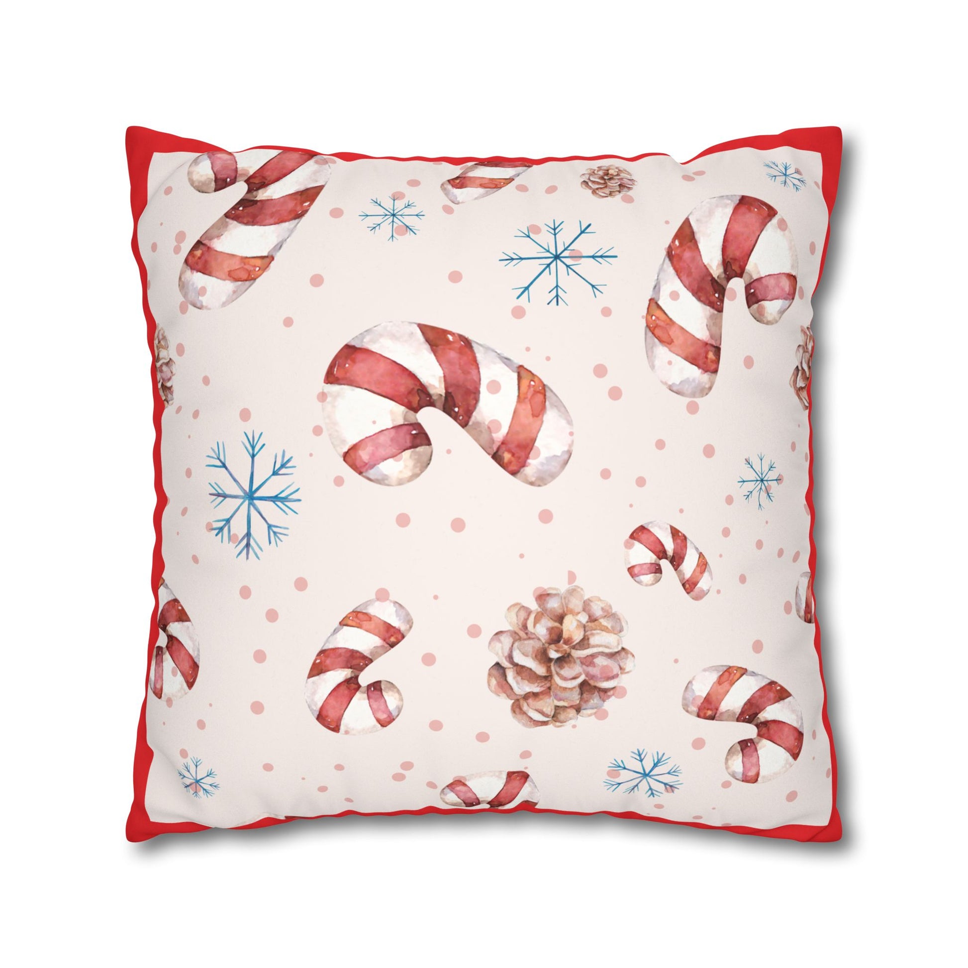 Candy Cane Pattern Faux Suede Square Pillowcase | Holiday Throw Pillowcase - The Businezz Angel