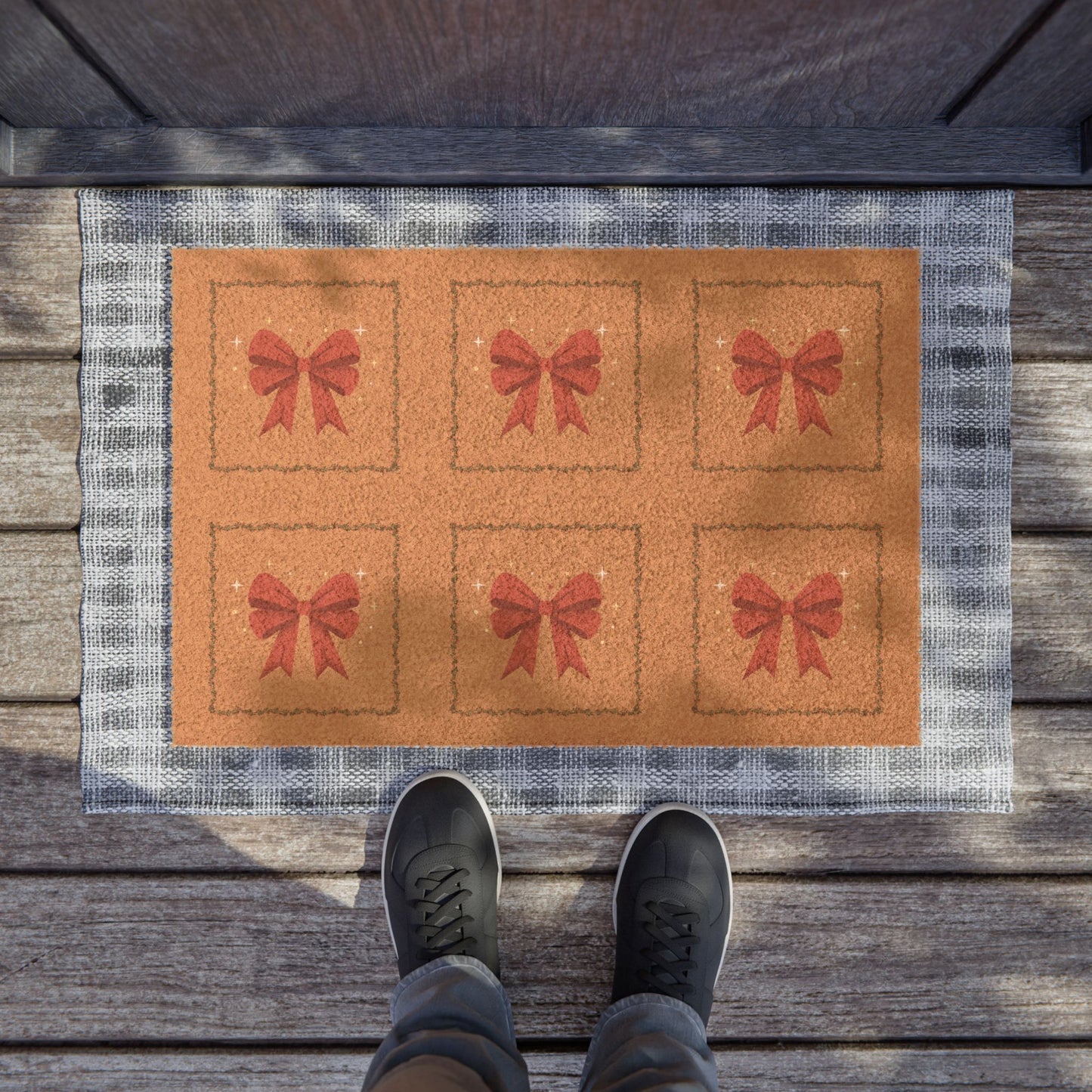 Christmas Wreath Pattern Doormat | Gingerbread & Holly Holiday Welcome Mat - The Businezz Angel