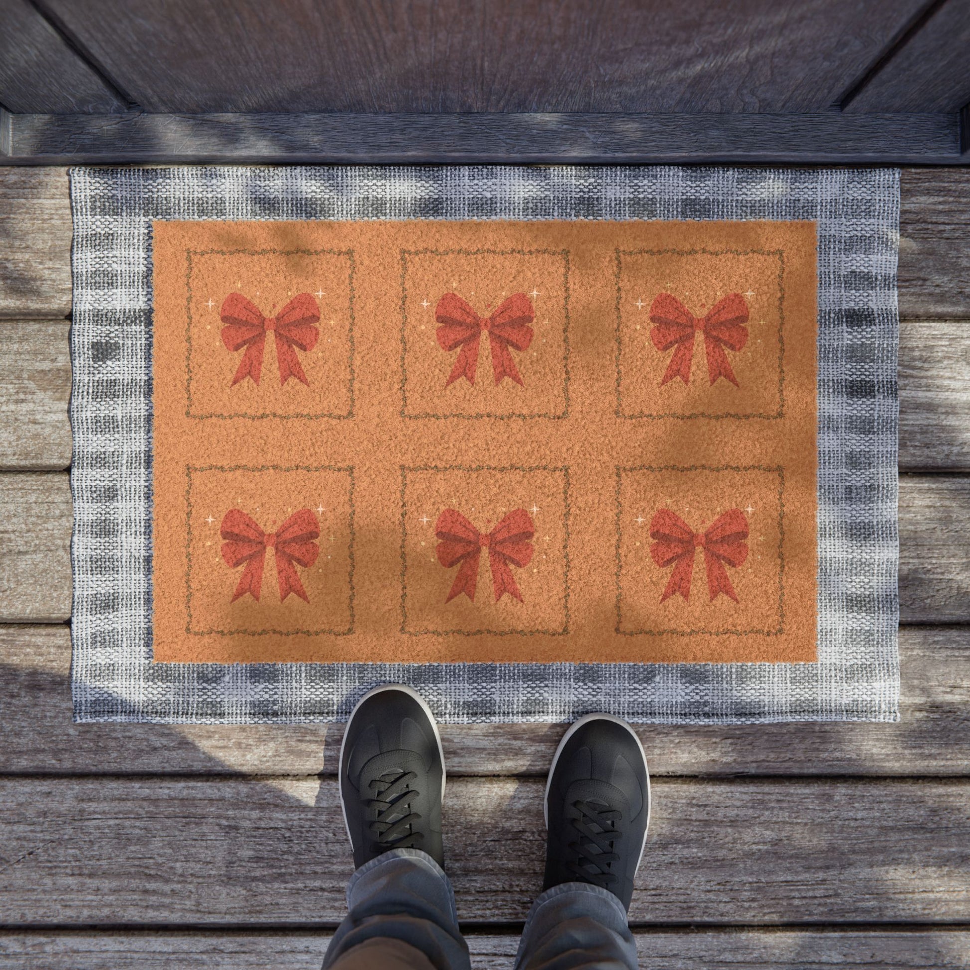 Christmas Wreath Pattern Doormat | Gingerbread & Holly Holiday Welcome Mat - The Businezz Angel