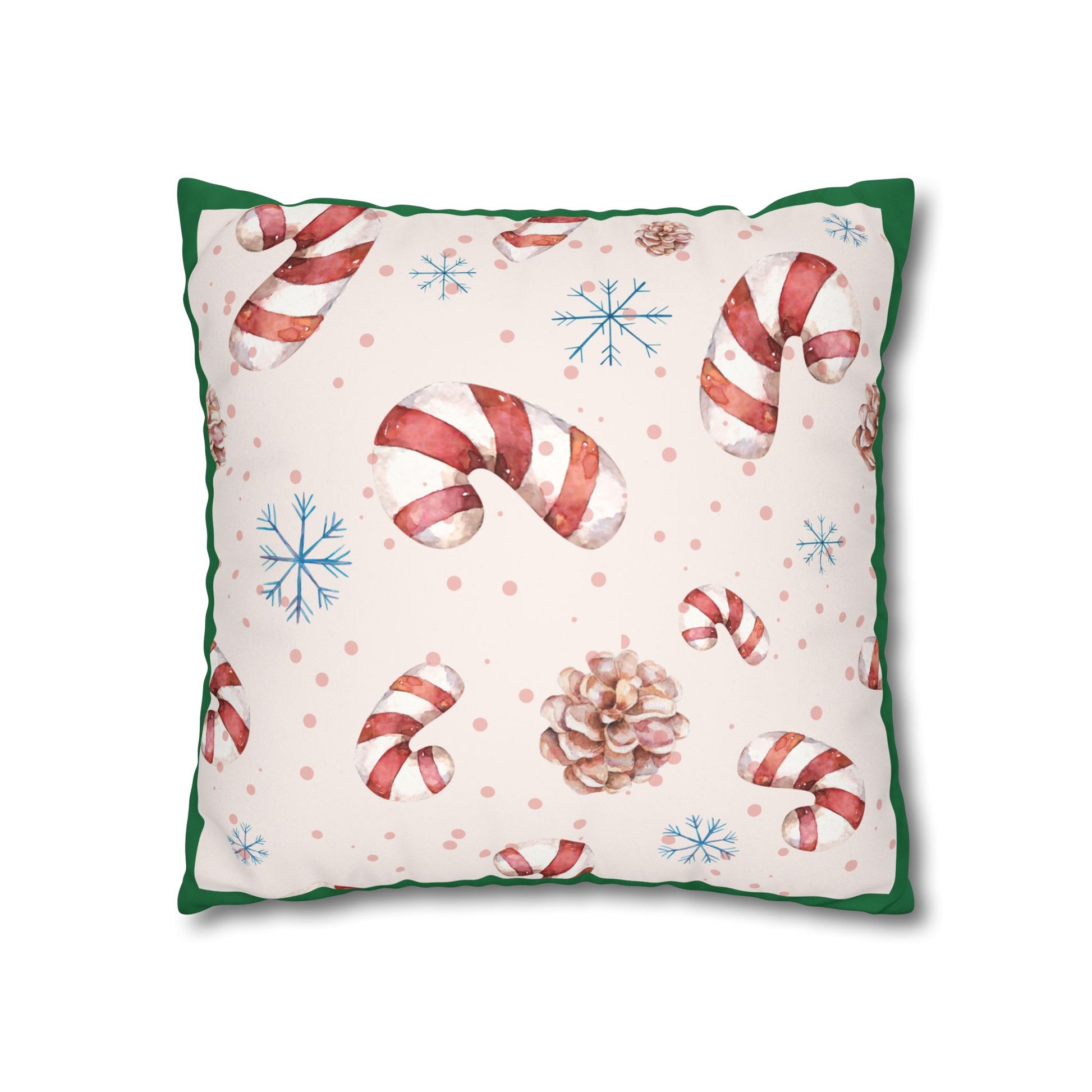 Candy Cane Pattern Faux Suede Pillowcase | Holiday Pinecones & Snowflakes - The Businezz Angel