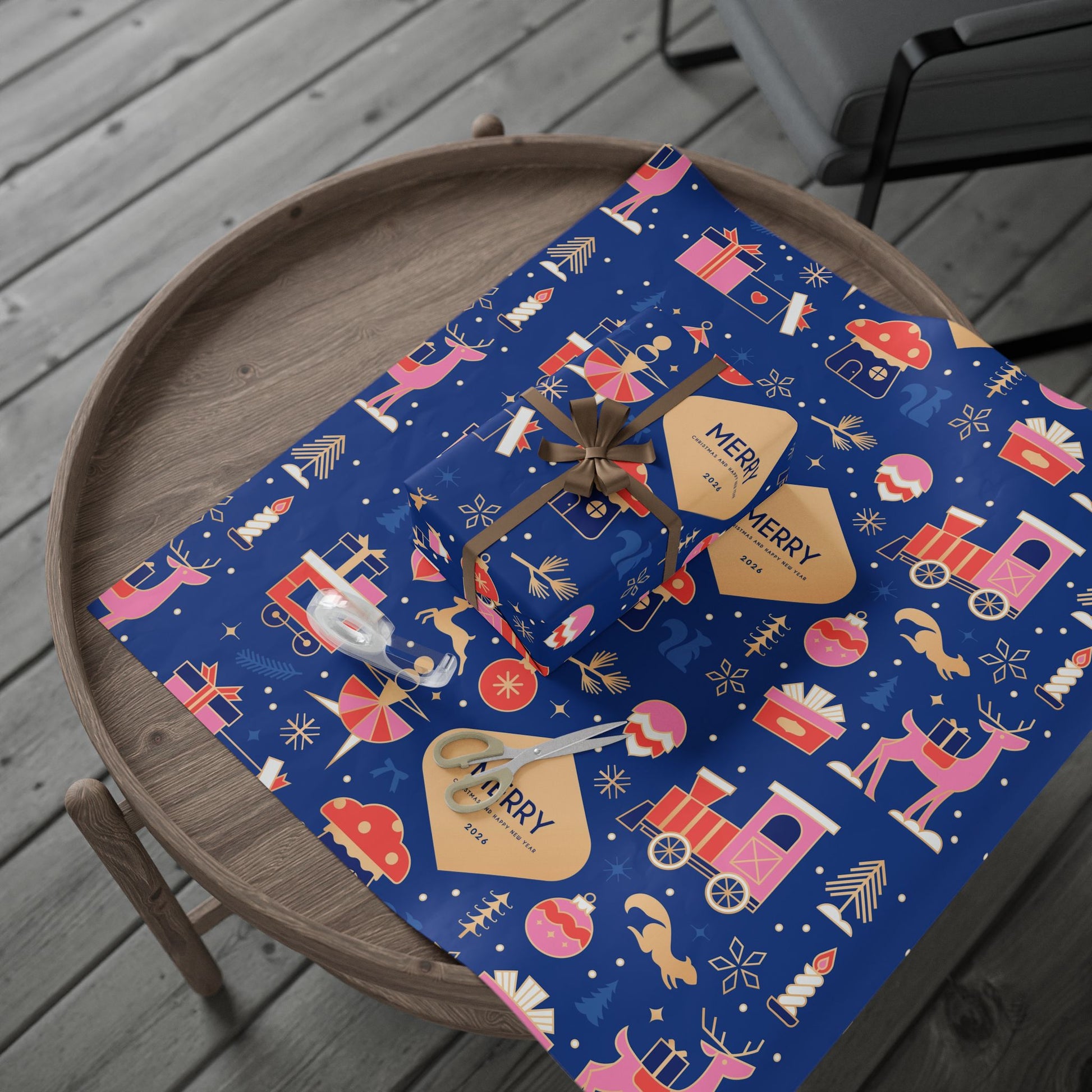 Merry Holiday Pattern Wrapping Paper | Reindeer, Gifts, Ornaments - The Businezz Angel