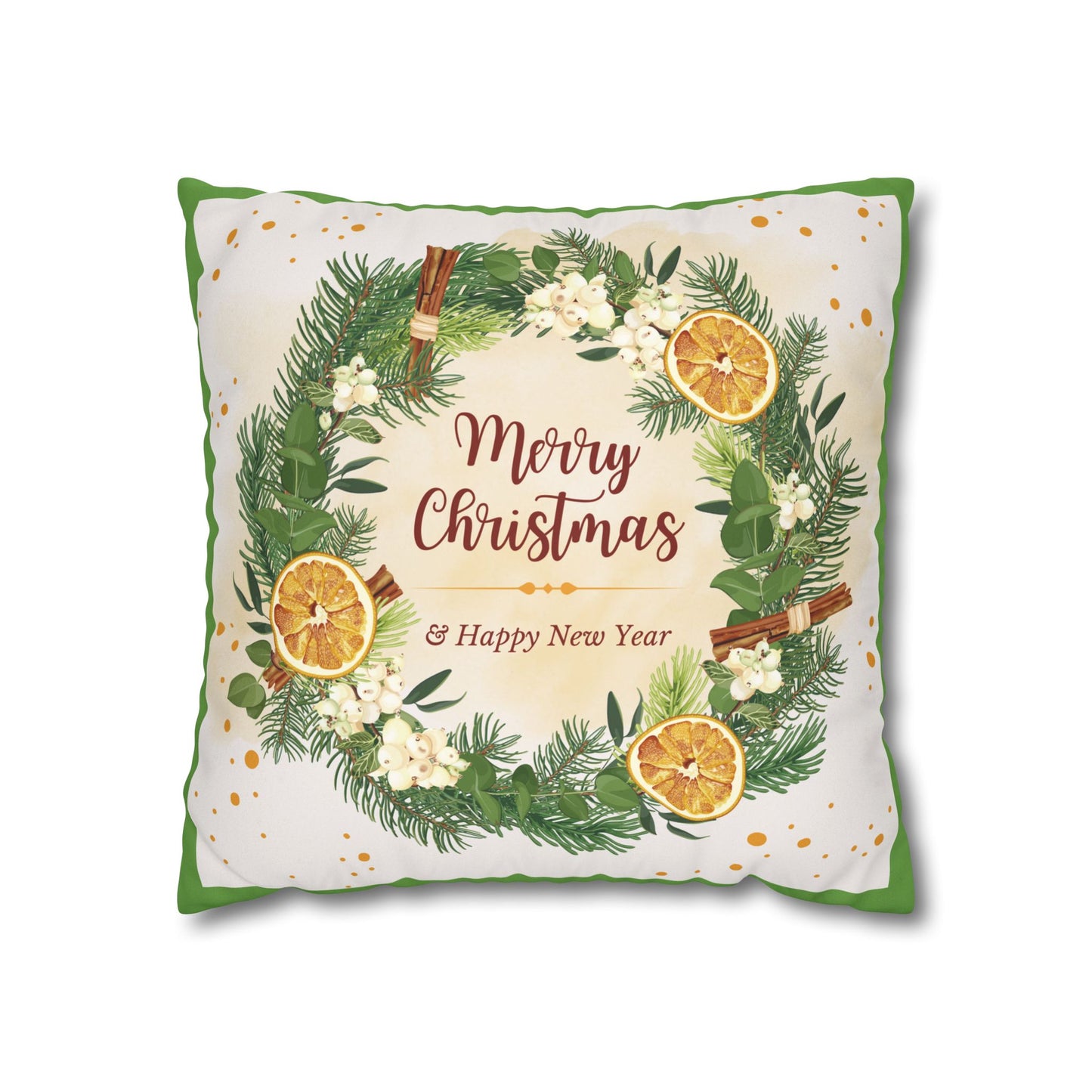 Merry Christmas Wreath Pillowcase Faux Suede Square Pillowcase | Holiday Throw Pillow - The Businezz Angel