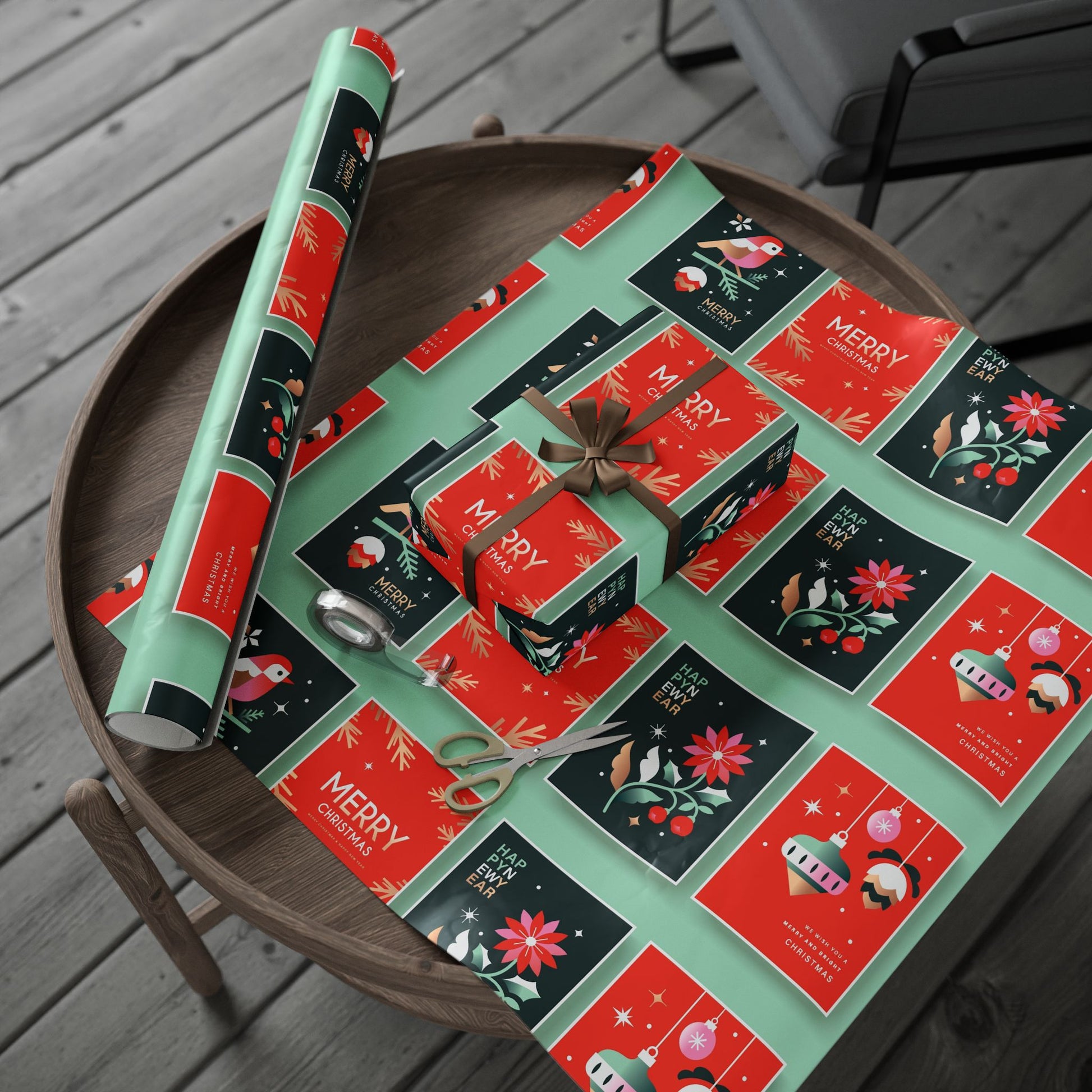 Retro Santa Pattern Wrapping Paper | Christmas Holiday Gift Wrap Roll - The Businezz Angel