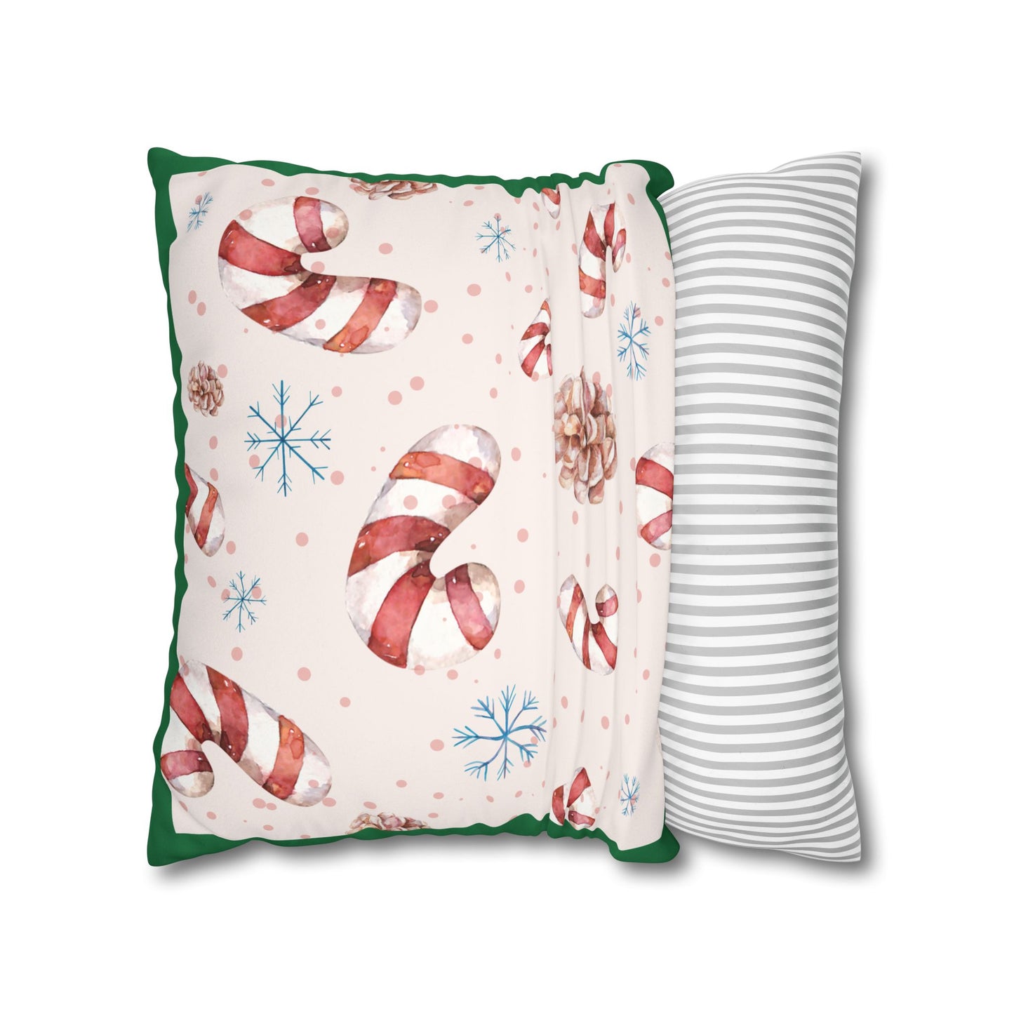 Candy Cane Pattern Faux Suede Pillowcase | Holiday Pinecones & Snowflakes - The Businezz Angel