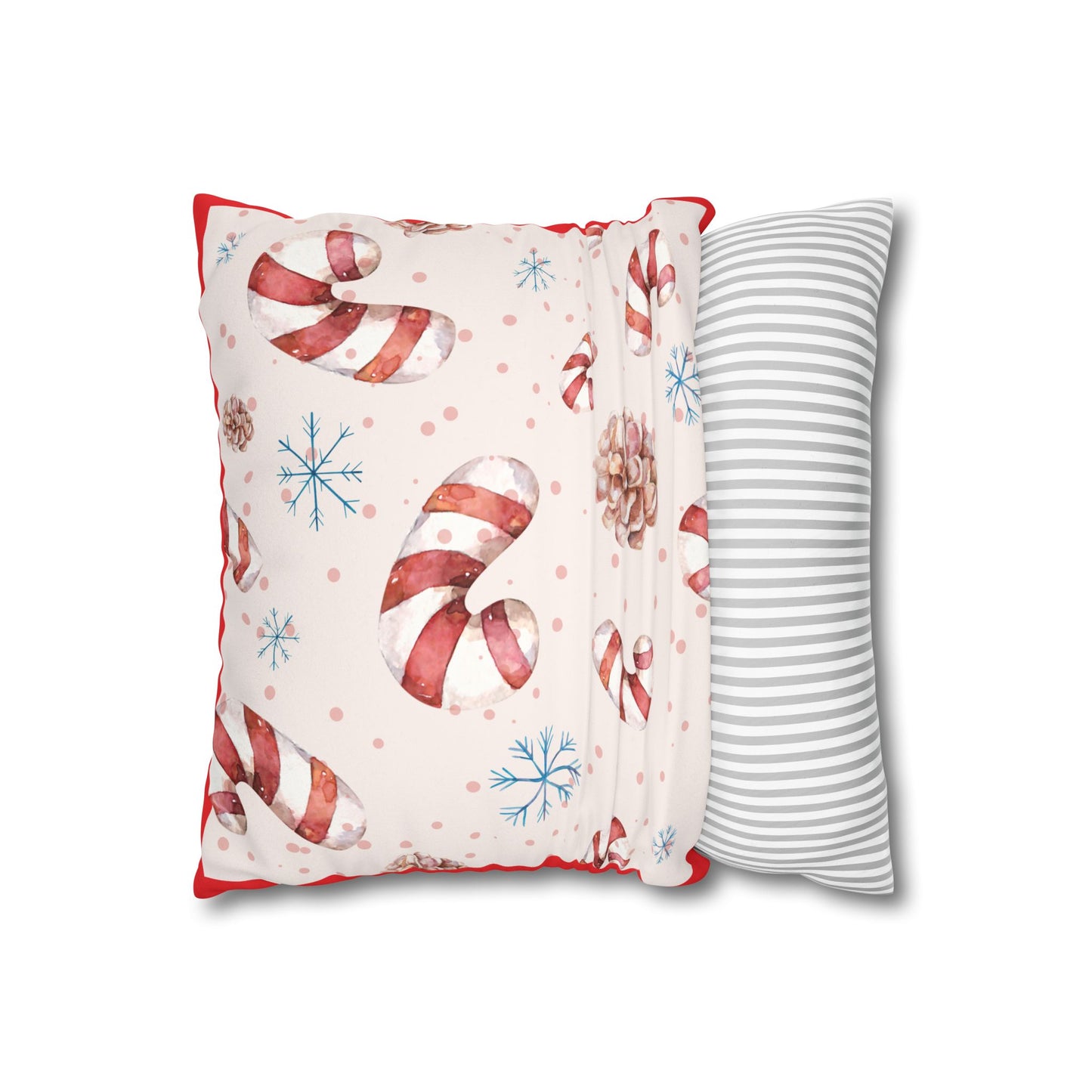 Candy Cane Pattern Faux Suede Square Pillowcase | Holiday Throw Pillowcase - The Businezz Angel