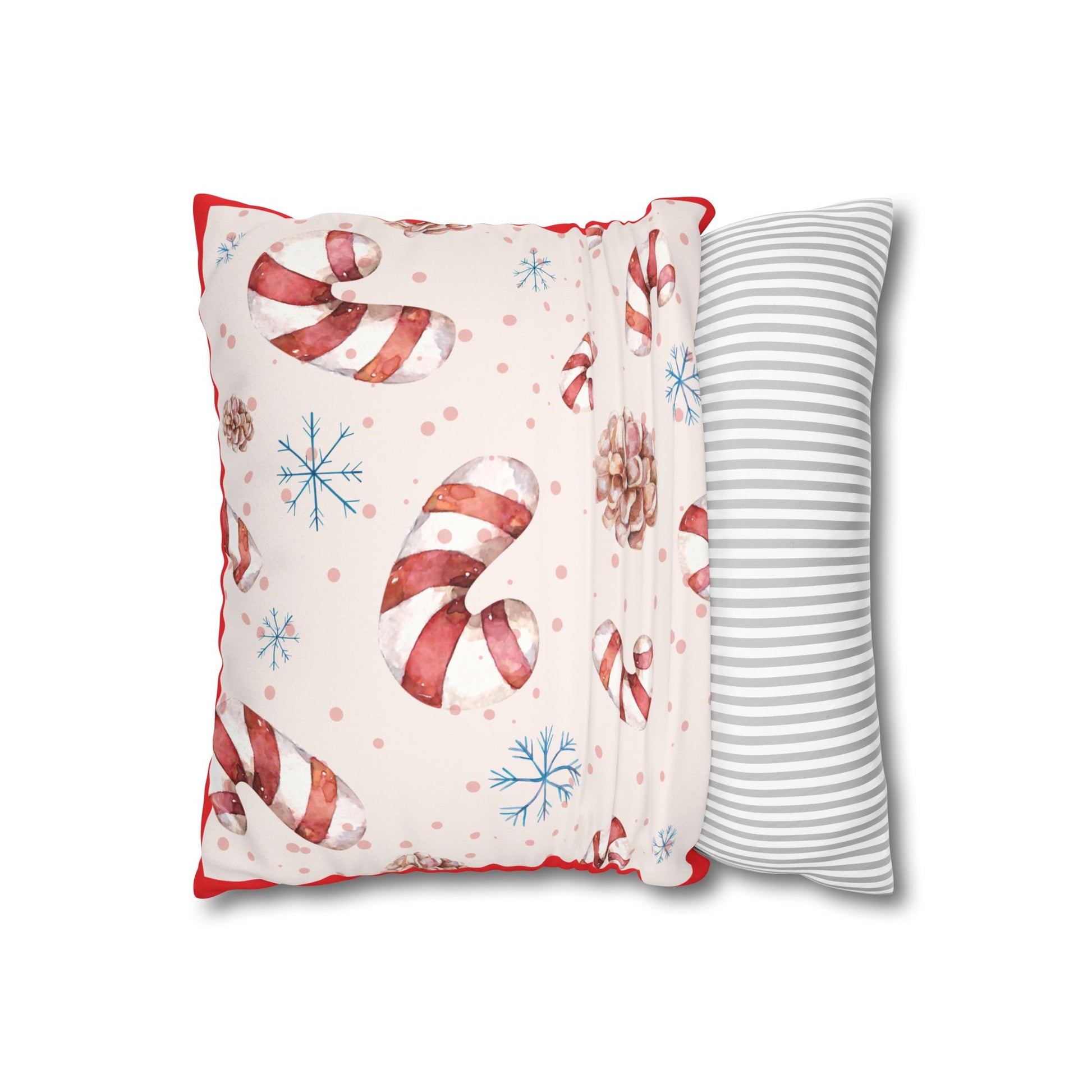Candy Cane Pattern Faux Suede Square Pillowcase | Holiday Throw Pillowcase - The Businezz Angel