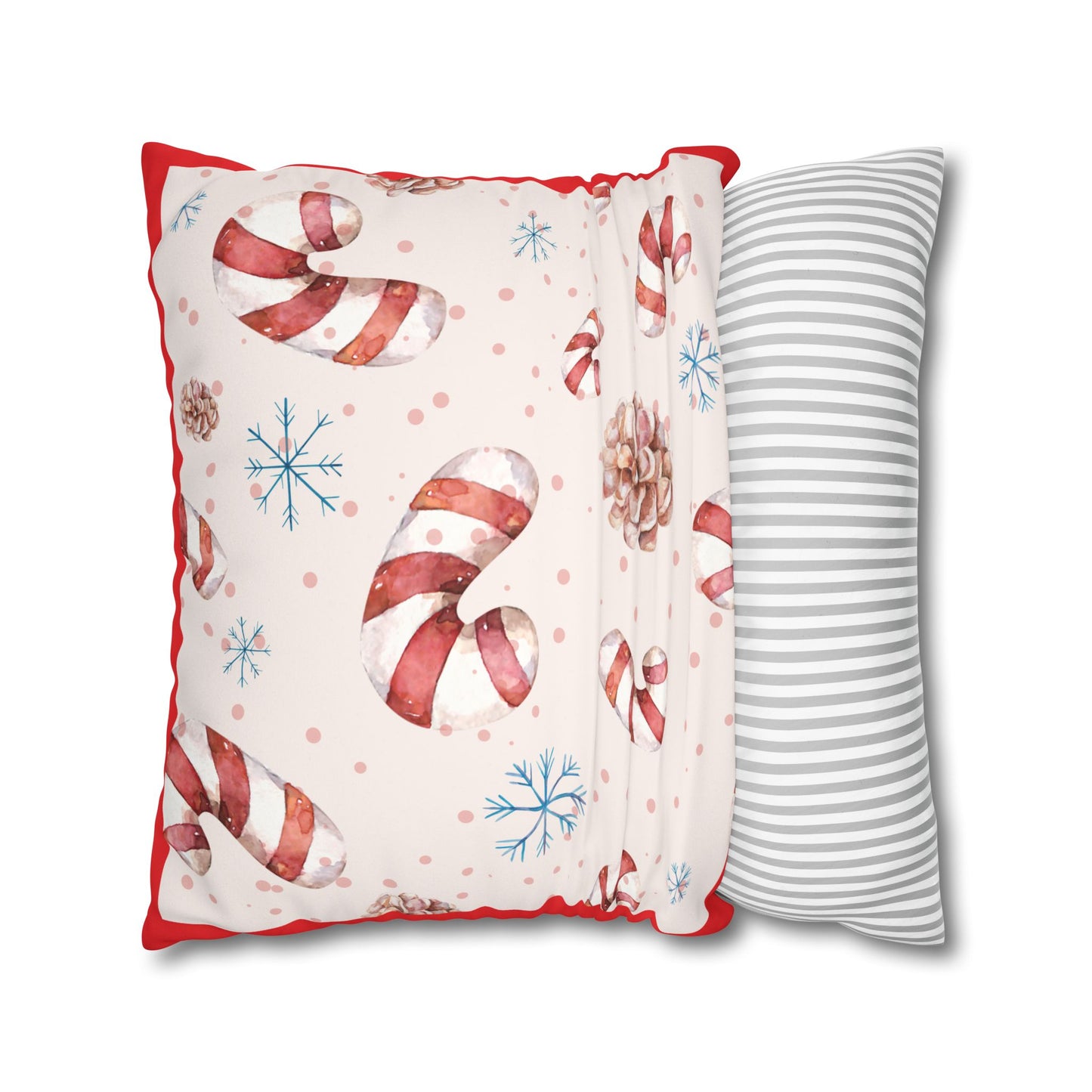 Candy Cane Pattern Faux Suede Square Pillowcase | Holiday Throw Pillowcase - The Businezz Angel
