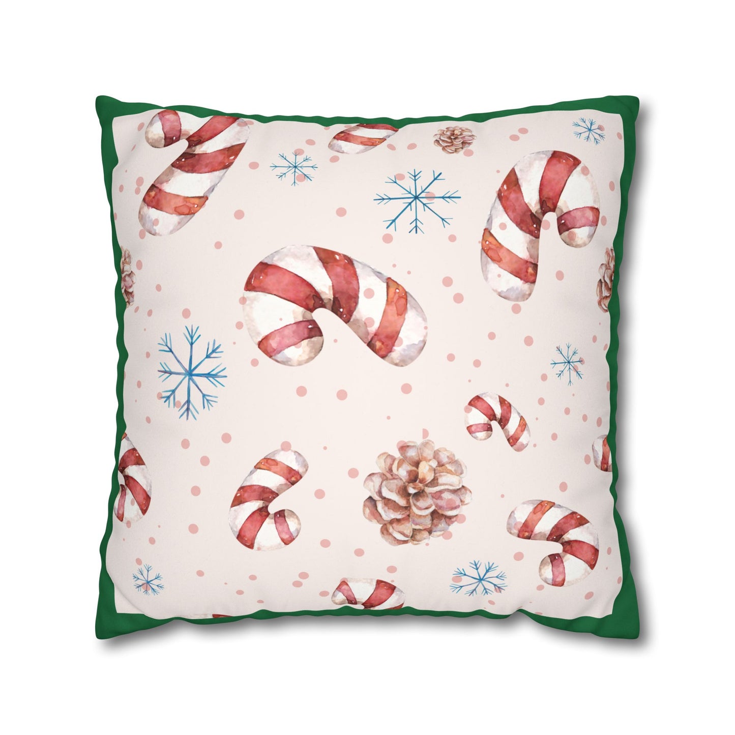 Candy Cane Pattern Faux Suede Pillowcase | Holiday Pinecones & Snowflakes - The Businezz Angel