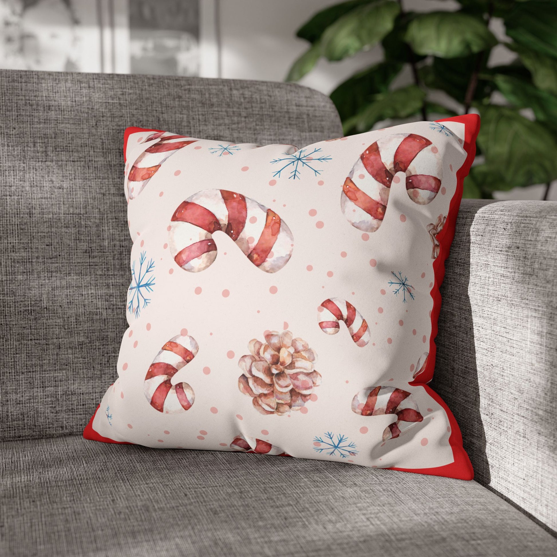 Candy Cane Pattern Faux Suede Square Pillowcase | Holiday Throw Pillowcase - The Businezz Angel