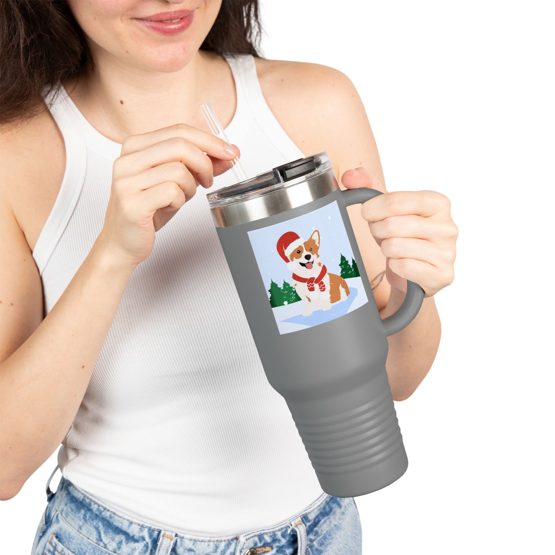 Corgi in Santa Hat Travel Mug | 40oz Insulated Tumbler - The Businezz Angel