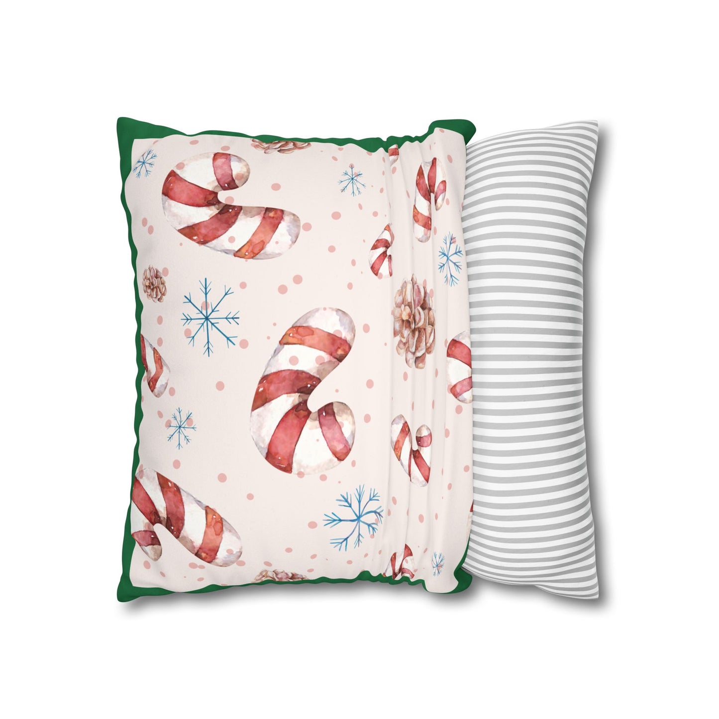 Candy Cane Pattern Faux Suede Pillowcase | Holiday Pinecones & Snowflakes - The Businezz Angel