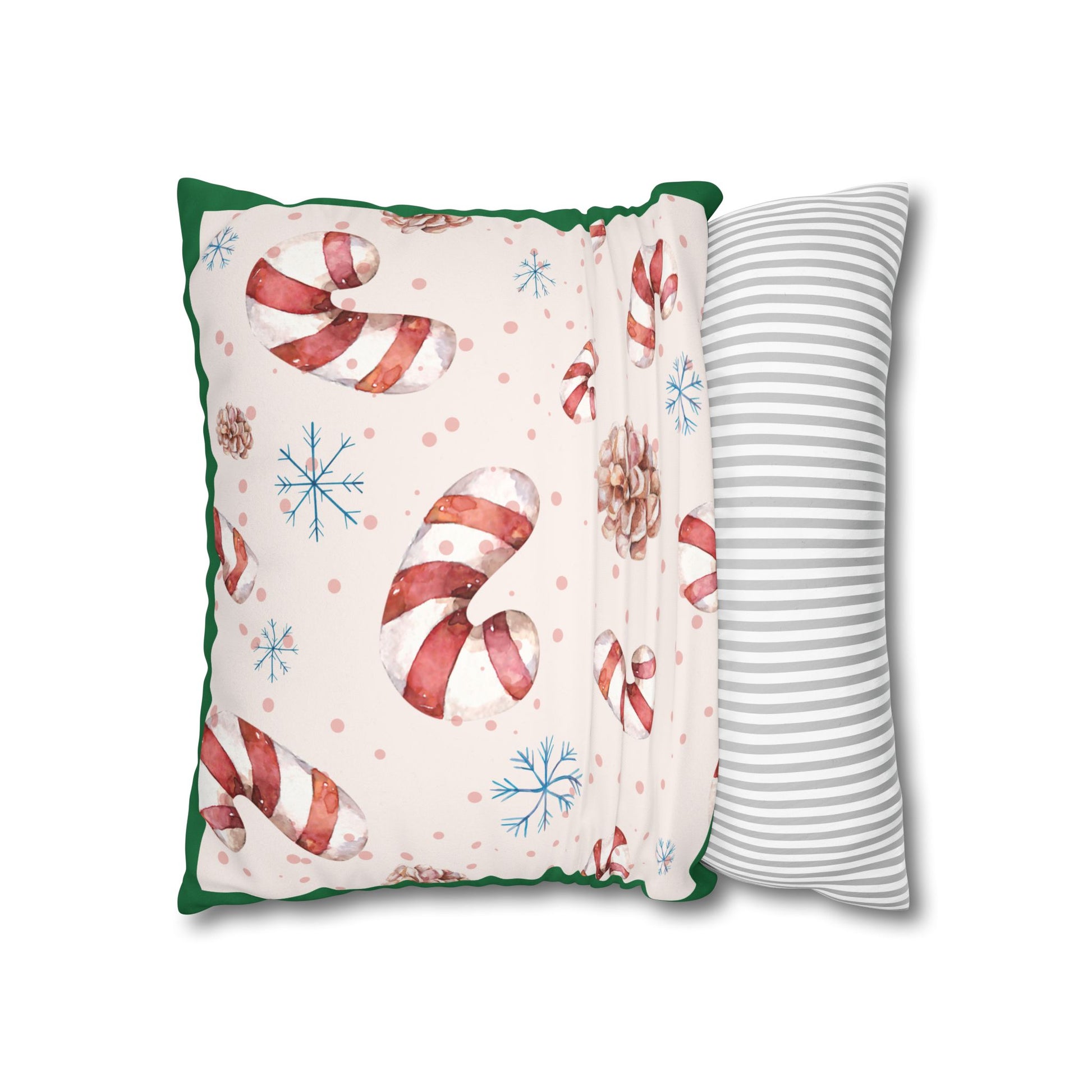 Candy Cane Pattern Faux Suede Pillowcase | Holiday Pinecones & Snowflakes - The Businezz Angel
