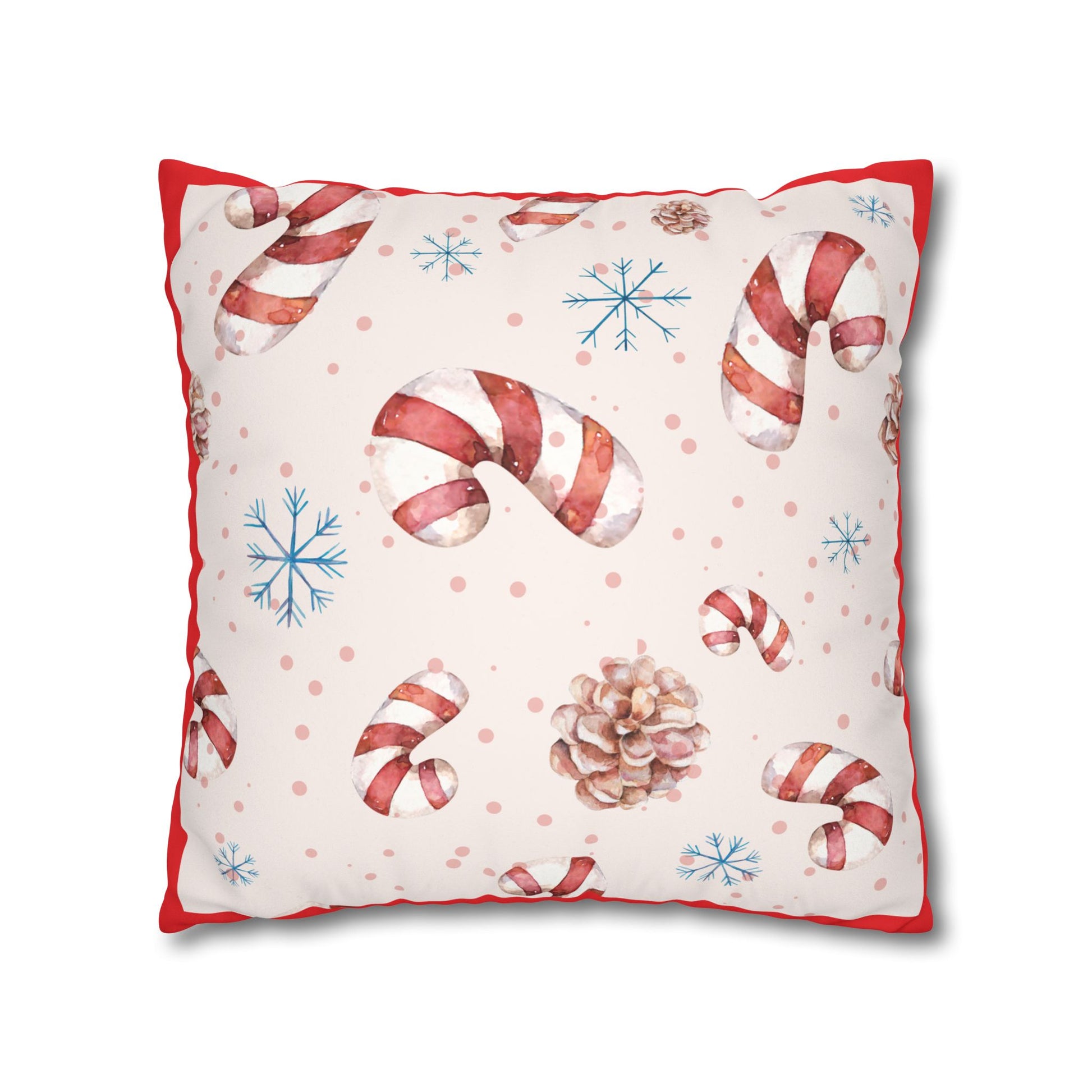 Candy Cane Pattern Faux Suede Square Pillowcase | Holiday Throw Pillowcase - The Businezz Angel