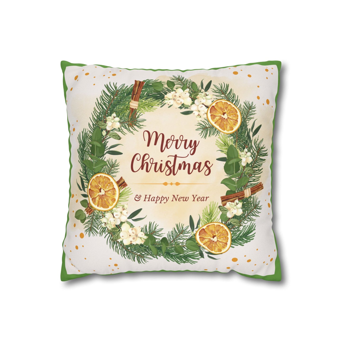 Merry Christmas Wreath Pillowcase Faux Suede Square Pillowcase | Holiday Throw Pillow - The Businezz Angel