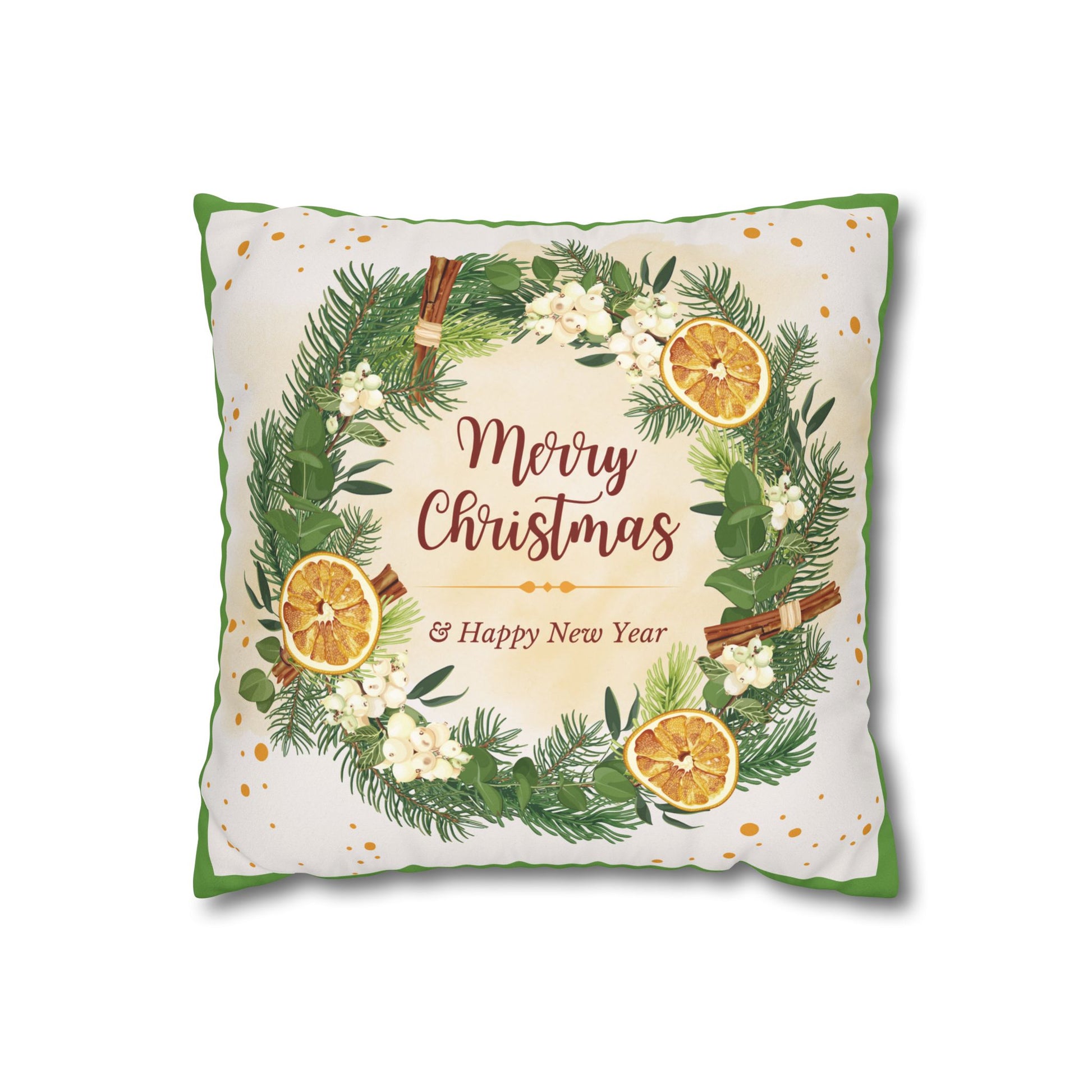 Merry Christmas Wreath Pillowcase Faux Suede Square Pillowcase | Holiday Throw Pillow - The Businezz Angel