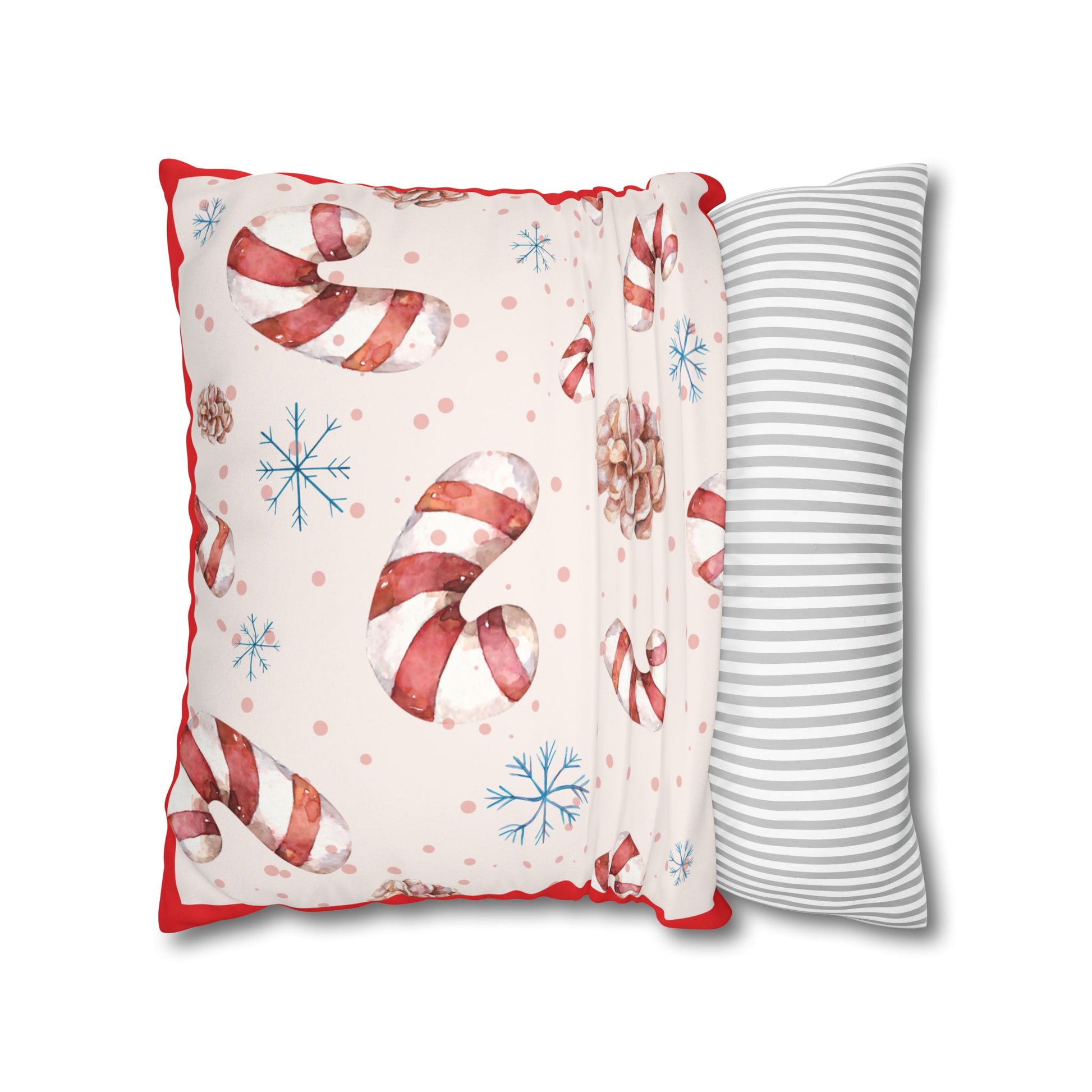 Candy Cane Pattern Faux Suede Square Pillowcase | Holiday Throw Pillowcase - The Businezz Angel