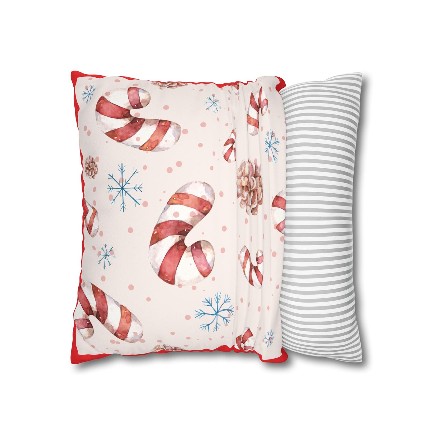 Candy Cane Pattern Faux Suede Square Pillowcase | Holiday Throw Pillowcase - The Businezz Angel